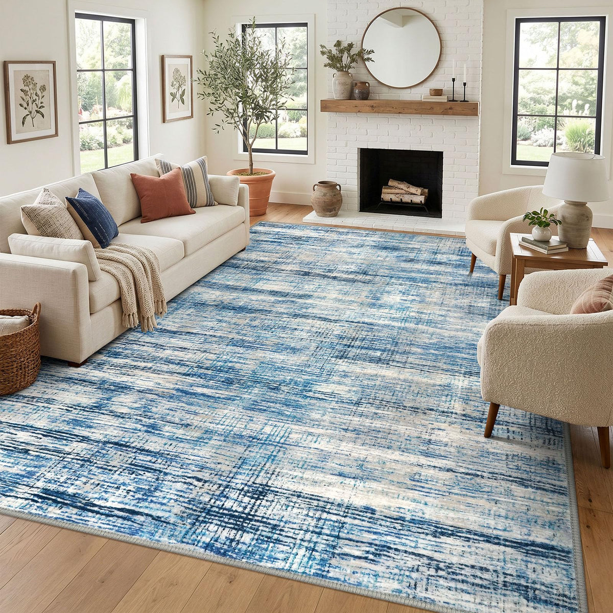KOZYFLY Abstract Entryway Rug 2x3 Washable Door Mat Indoor Blue Beige