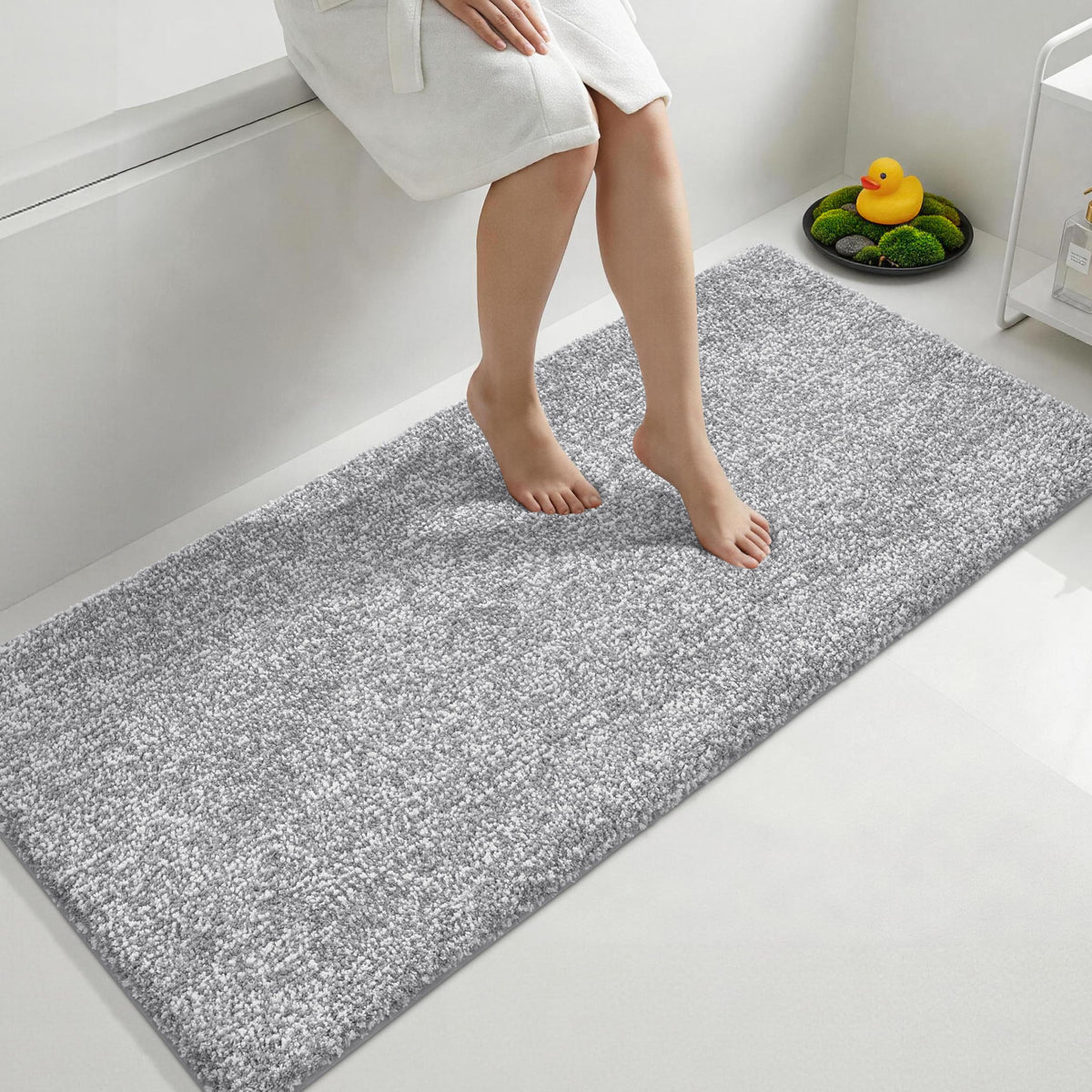 Yimobra Non Slip Machine Washable Bathroom Rug 24x17 Light Beige and White