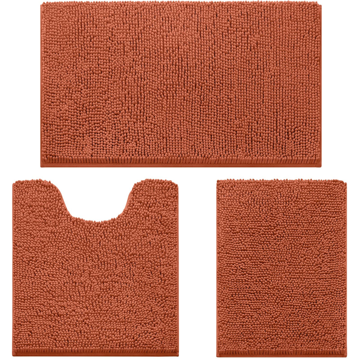 HOMEIDEAS Grey Chenille Bathroom Rugs Set of 3, Non Slip Bath Mat