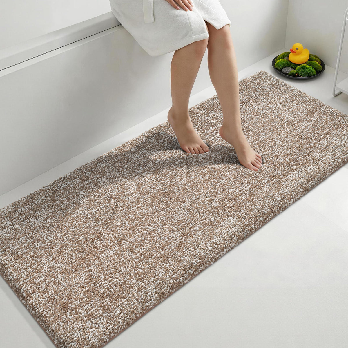 Yimobra Non Slip Machine Washable Bathroom Rug 24x17 Light Beige and White