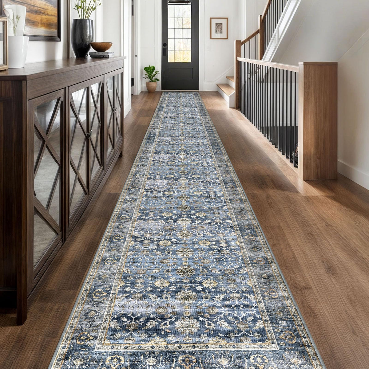 KUTA Vintage Floral Washable 2x3 Rugs for Entryway Blue Grey Beige