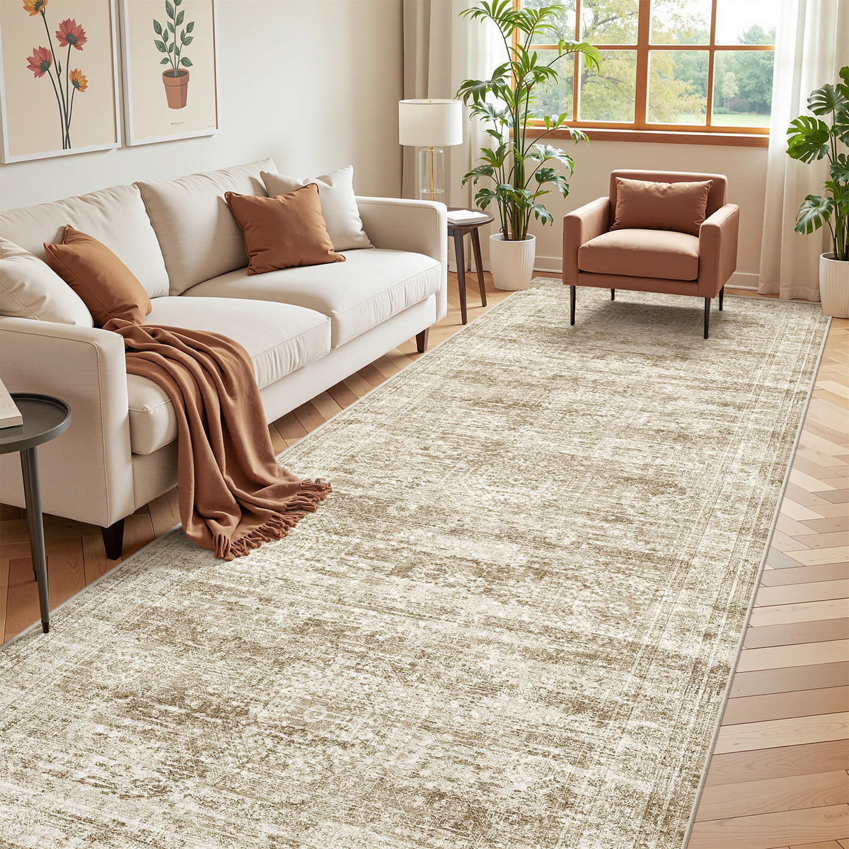 2x8 Runner Rug Non Slip,Washable Hallway Runner Rug,Beige