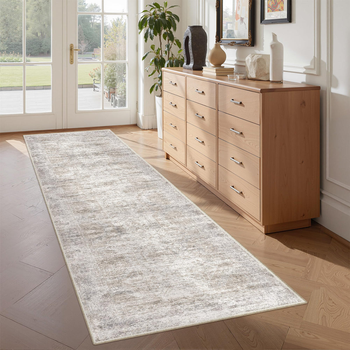 2x8 Runner Rug Non Slip,Washable Hallway Runner Rug,Beige