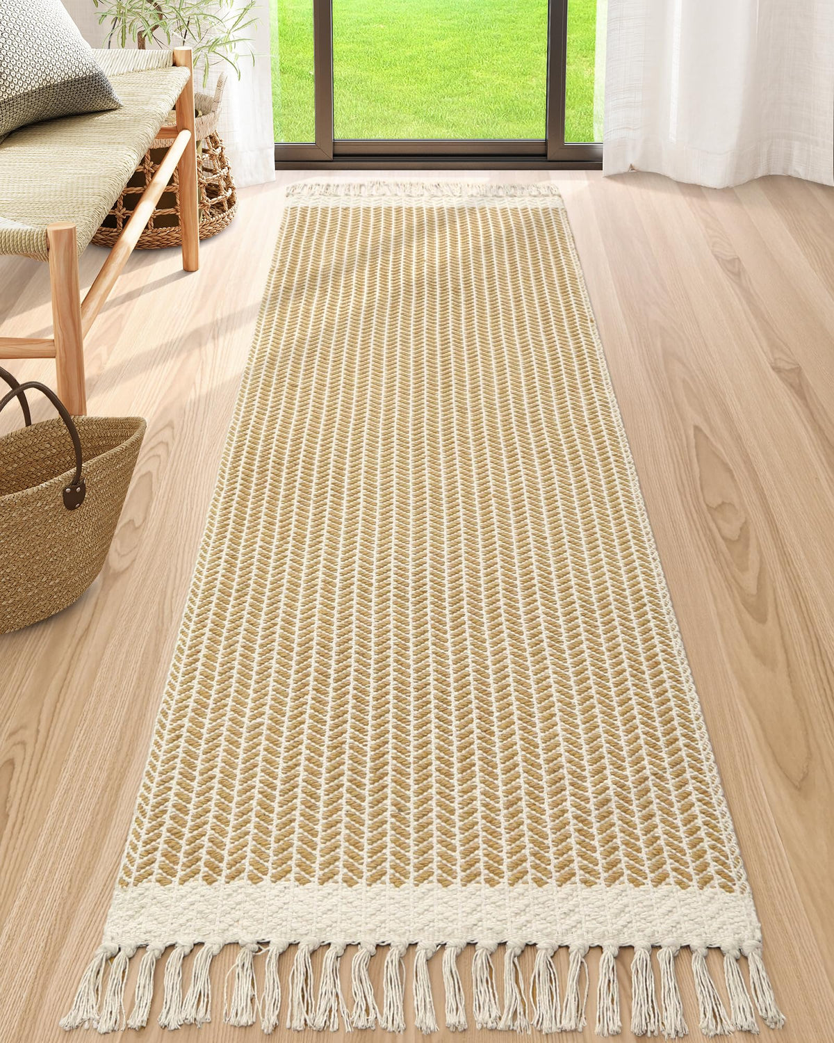Lahome Belle Boho Bathroom Rugs, Small 2x3 Front Door Mat Lightweight Kitchen Rug Woven Cotton Area Rug with Tassels, Farmhouse Washable Black and White Throw Rug Low Pile Carpet for Entry Laundry