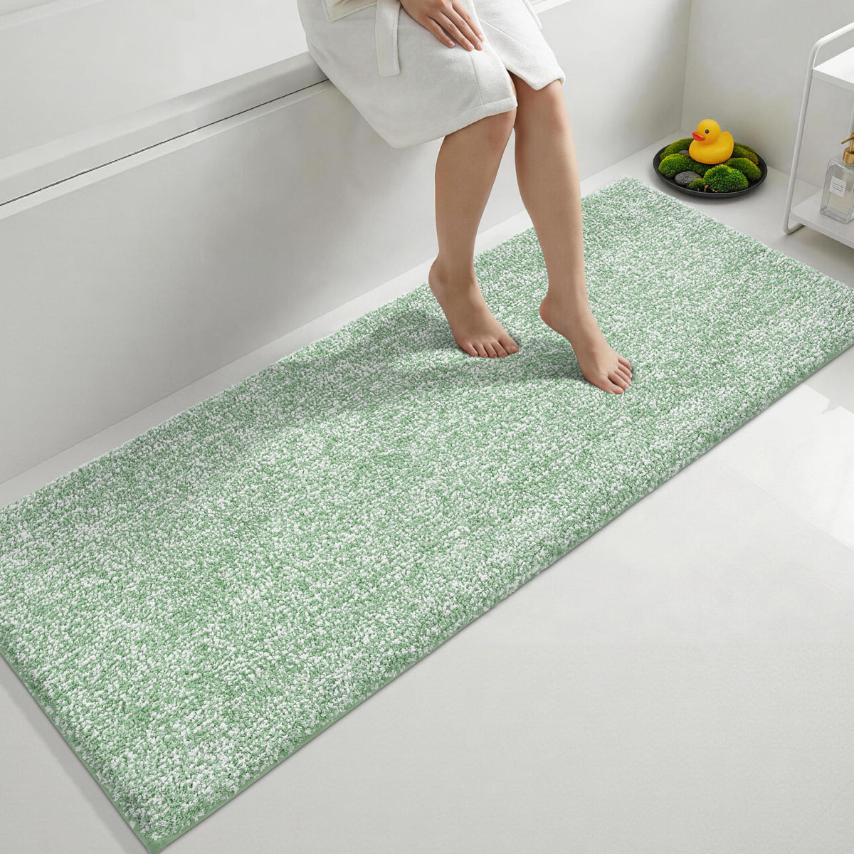 Yimobra Non Slip Machine Washable Bathroom Rug 24x17 Light Beige and White