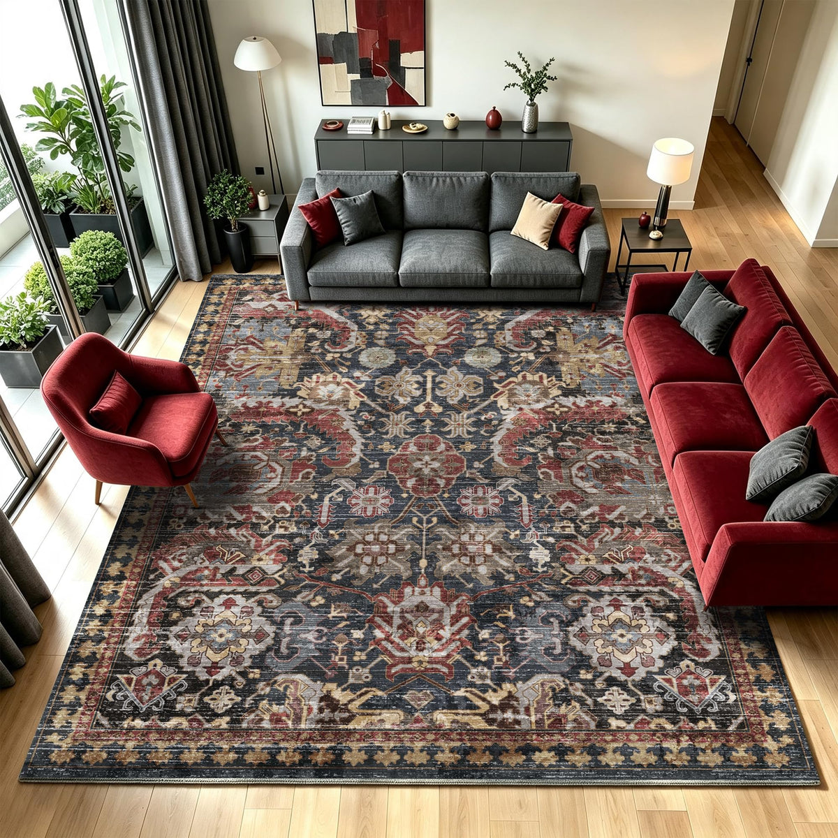 RUGSURE Washable Area Rugs - Perfect for Living Room, Bedroom, Kids Room, Nursery - Stain & Water Resistant Non-Slip, Pet & Child Friendly, Vintage Tribal Area Rugs (Green, 3' x 5 ')
