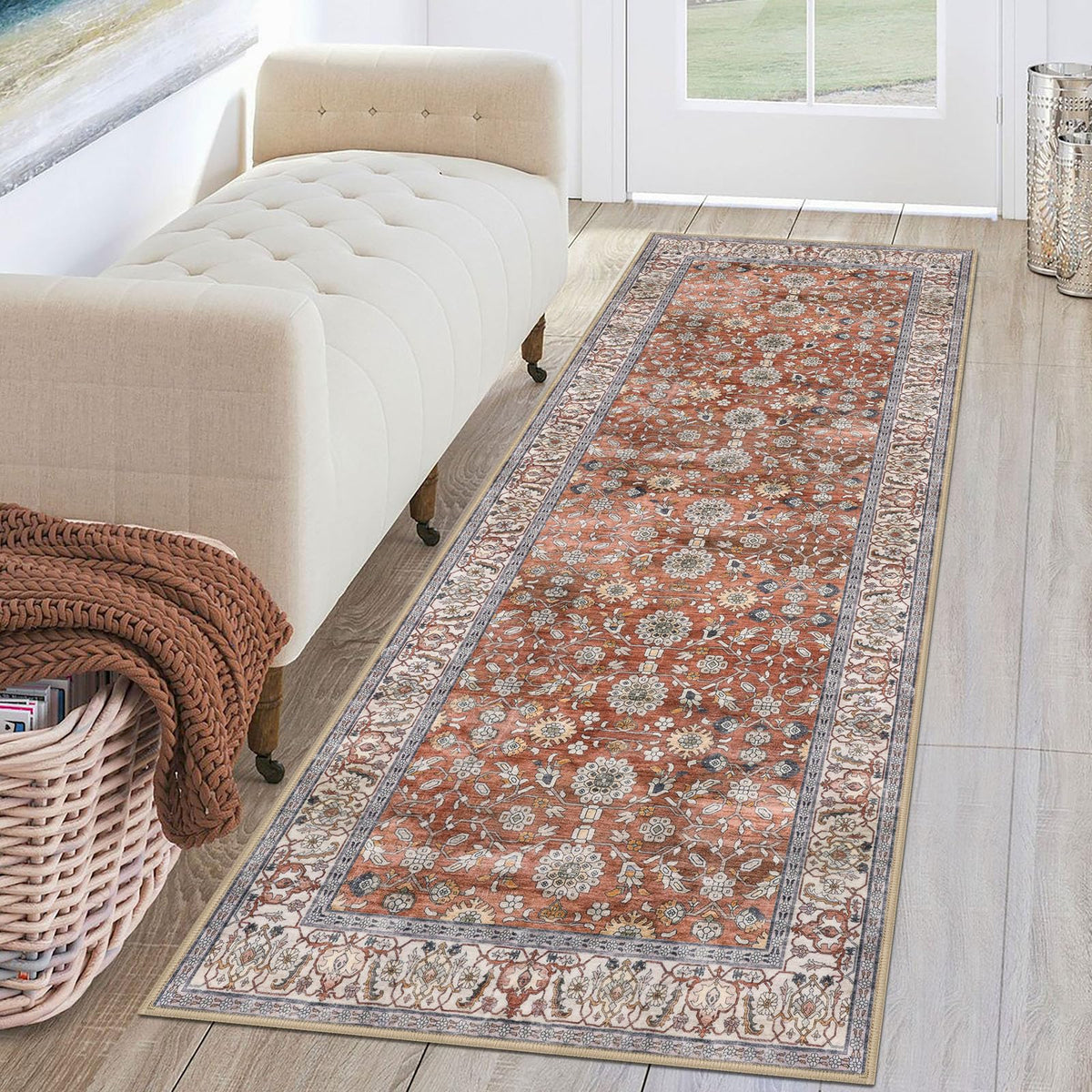 KUTA Vintage Floral Washable 2x3 Rugs for Entryway Blue Grey Beige