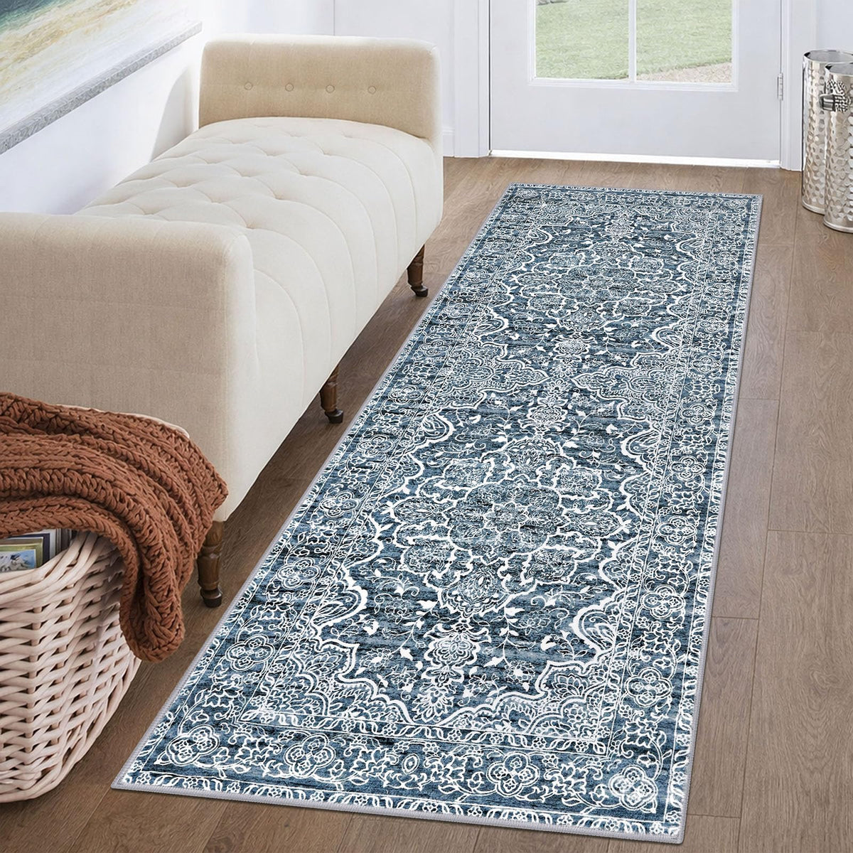 KUTA Entryway Rugs Indoor Washable Small Area Rug 2x3 Blue Entrance Carpet