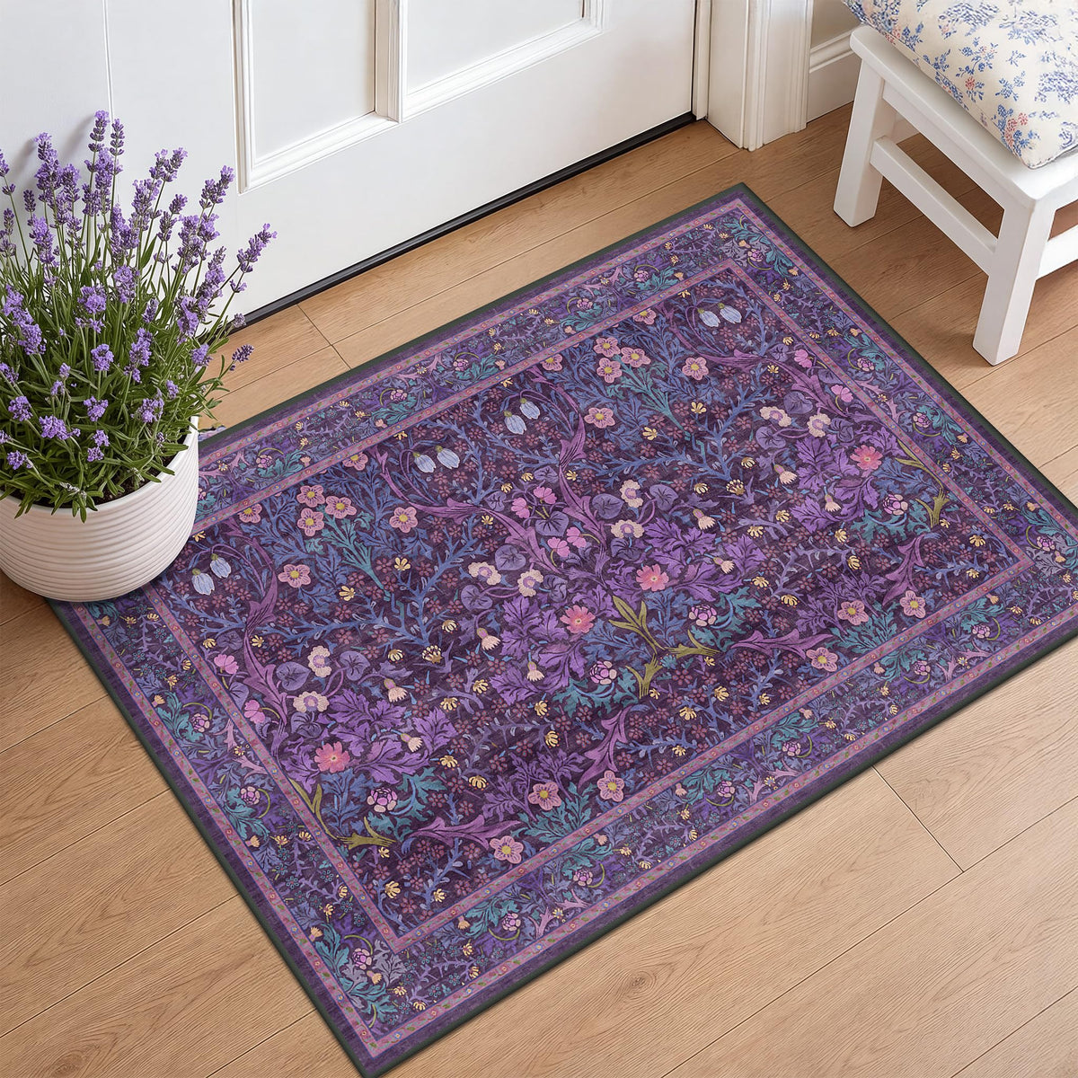 Washable Plum Purple Runner Rug 2x6 - Boho Rug Runner for Bathroom, Kitchen, Indoor Entryway, Low Pile Violet Carpet for Bedroom Bedside, Laundry Room, Hallway Mats for Floor, Stain Resistant