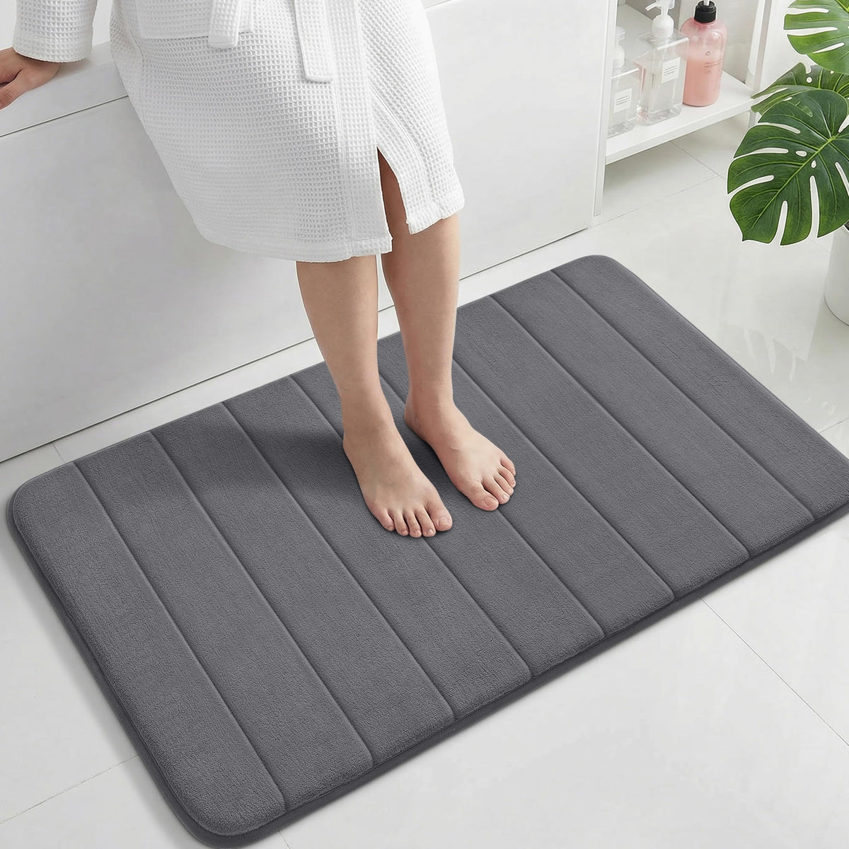 Yimobra Memory Foam Bath Mat, Super Soft & Absorbent Bathroom Rug, Grey