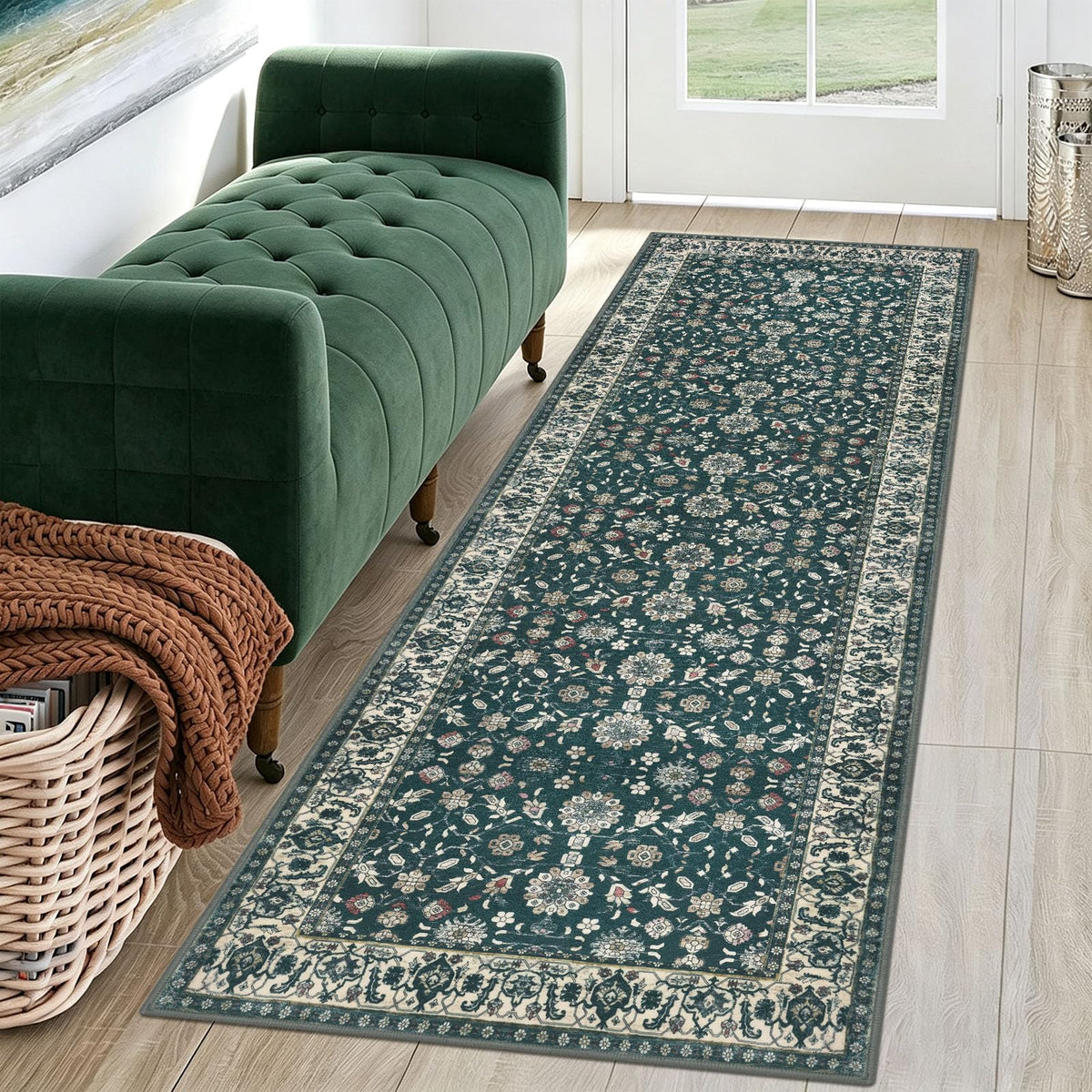 KUTA Vintage Floral Washable 2x3 Rugs for Entryway Blue Grey Beige