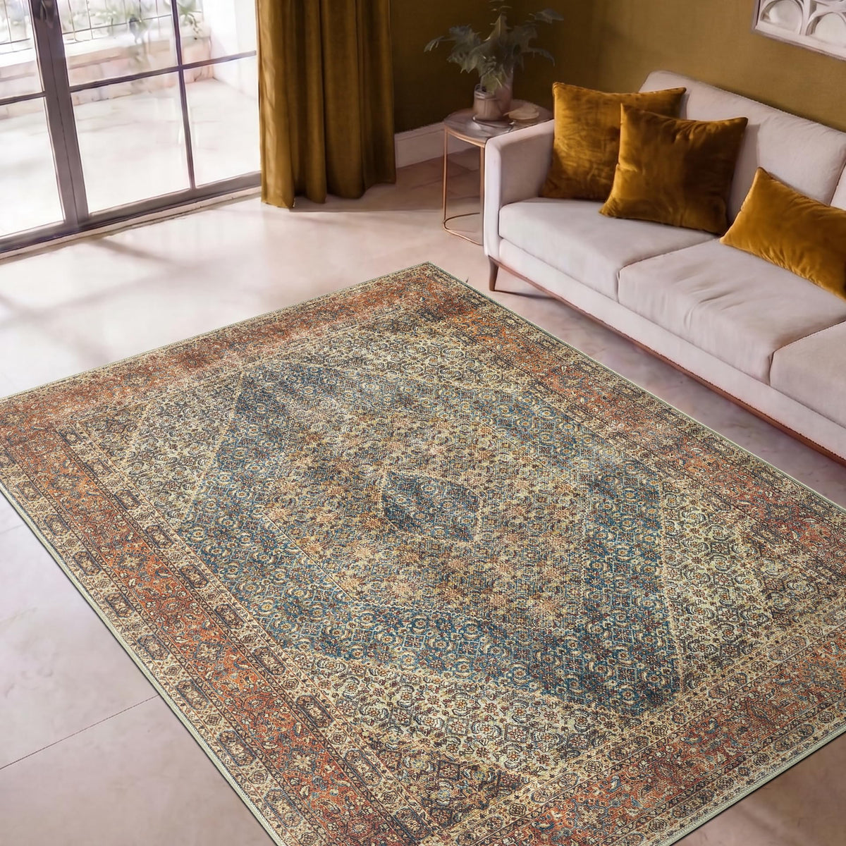 Keen Home Design Vintage Washable Entryway Rug, Non-Slip Low Pile, 2x3