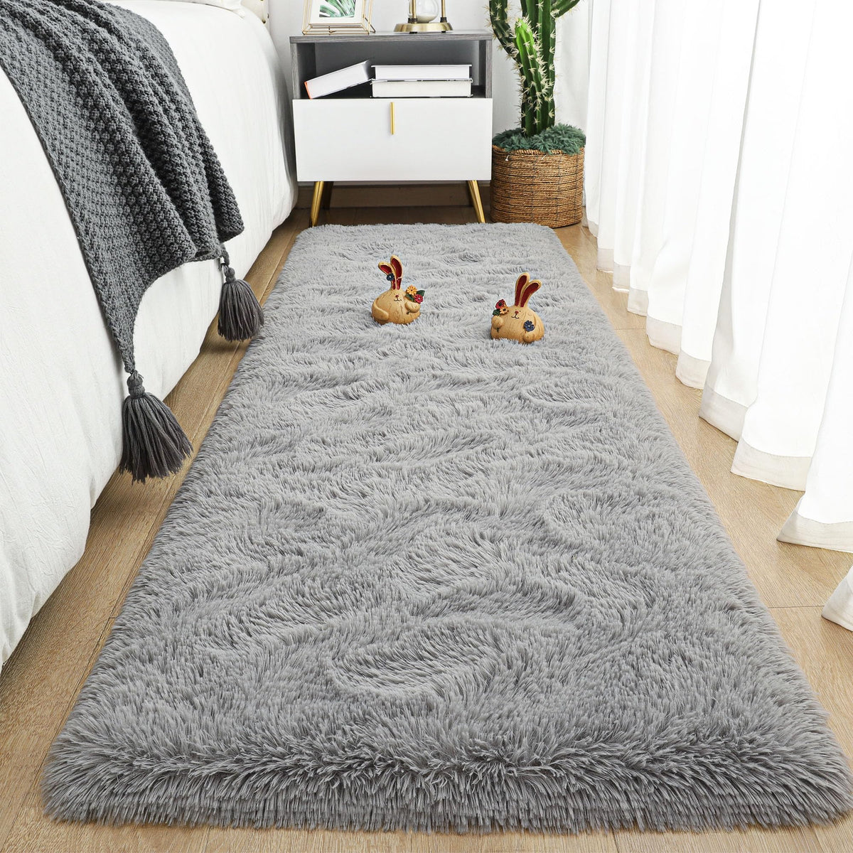 Tepook Black Soft Runner Rugs for Bedroom 2x6 ft with Rubber Backing