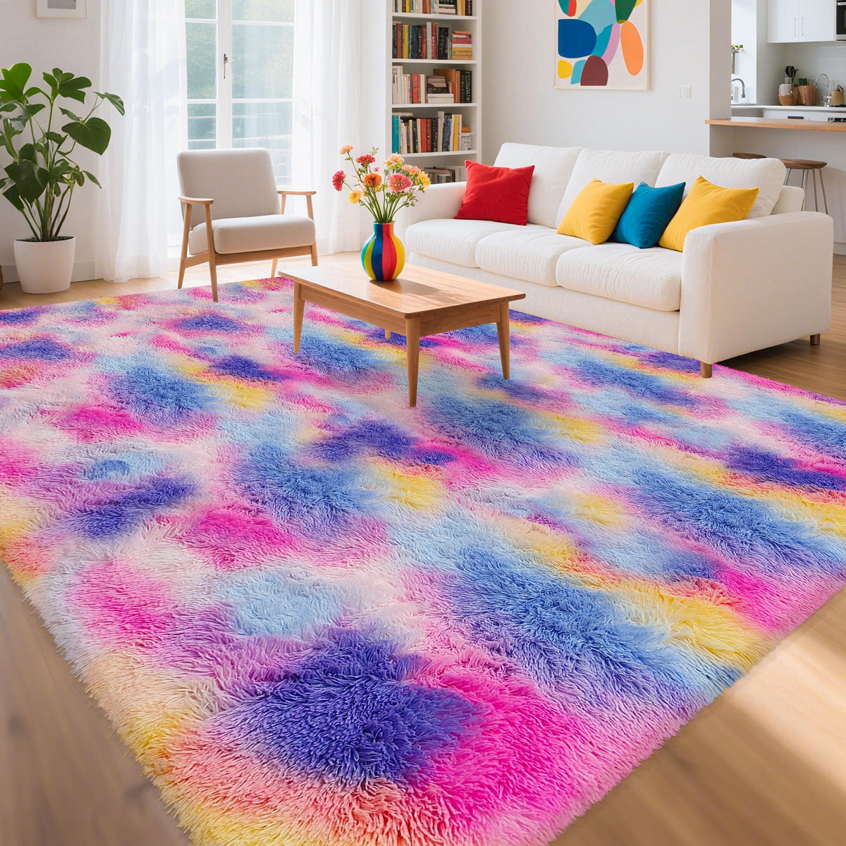 Soft Fluffy Beige Runner Rug for Bedroom, Bedside Long Rug Runner