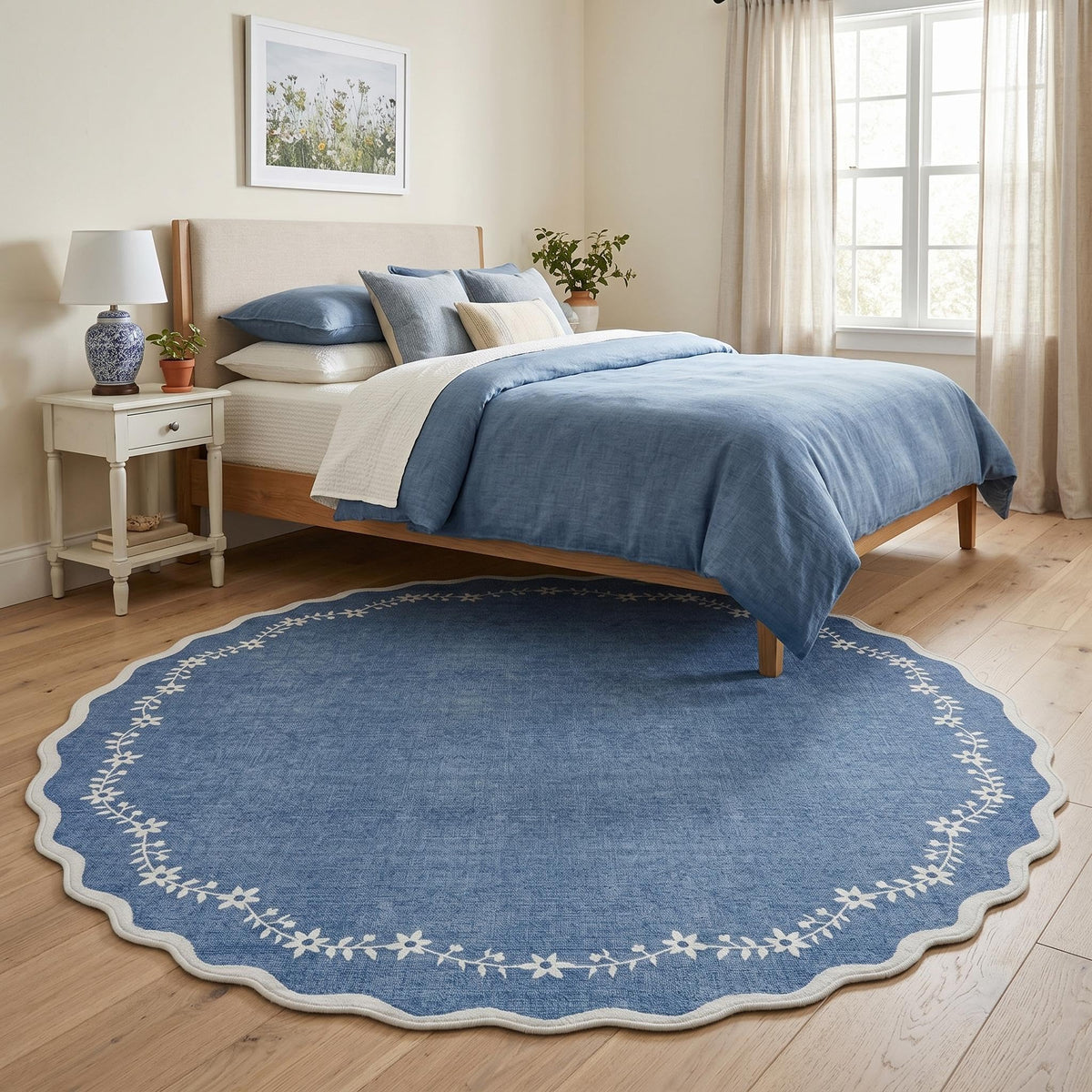 GarveeHome 3x5 Scalloped Washable Area Rug Non Slip Bedroom Entryway Rug