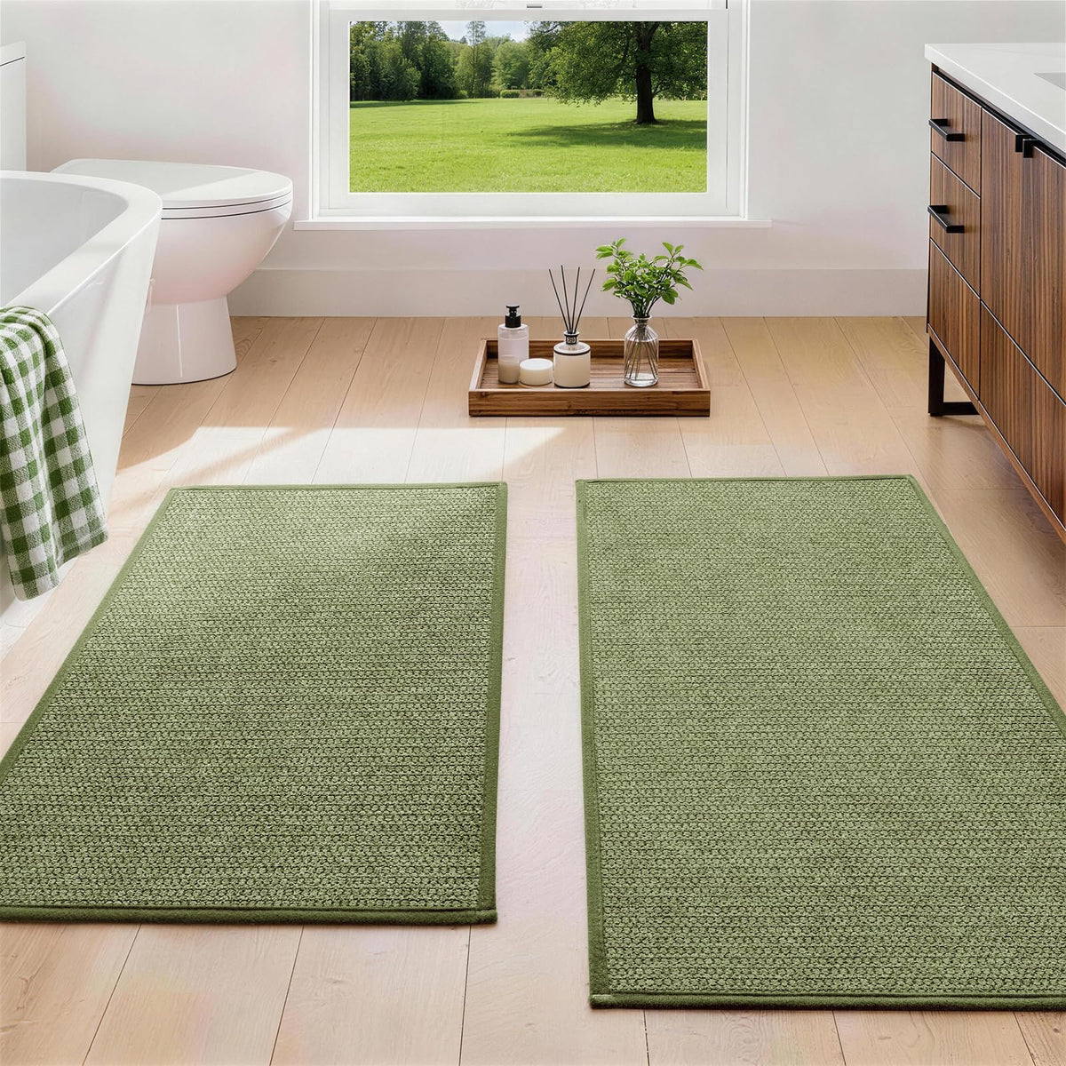 YIHOUSE Gray Bathroom Rugs Sets 3 Piece, Quick Dry Thin Bath Mat with Toilet Rug, Non Slip Absorbent Machine Washable, Bath Runner Rugs for Bathtub Sink Home Decor