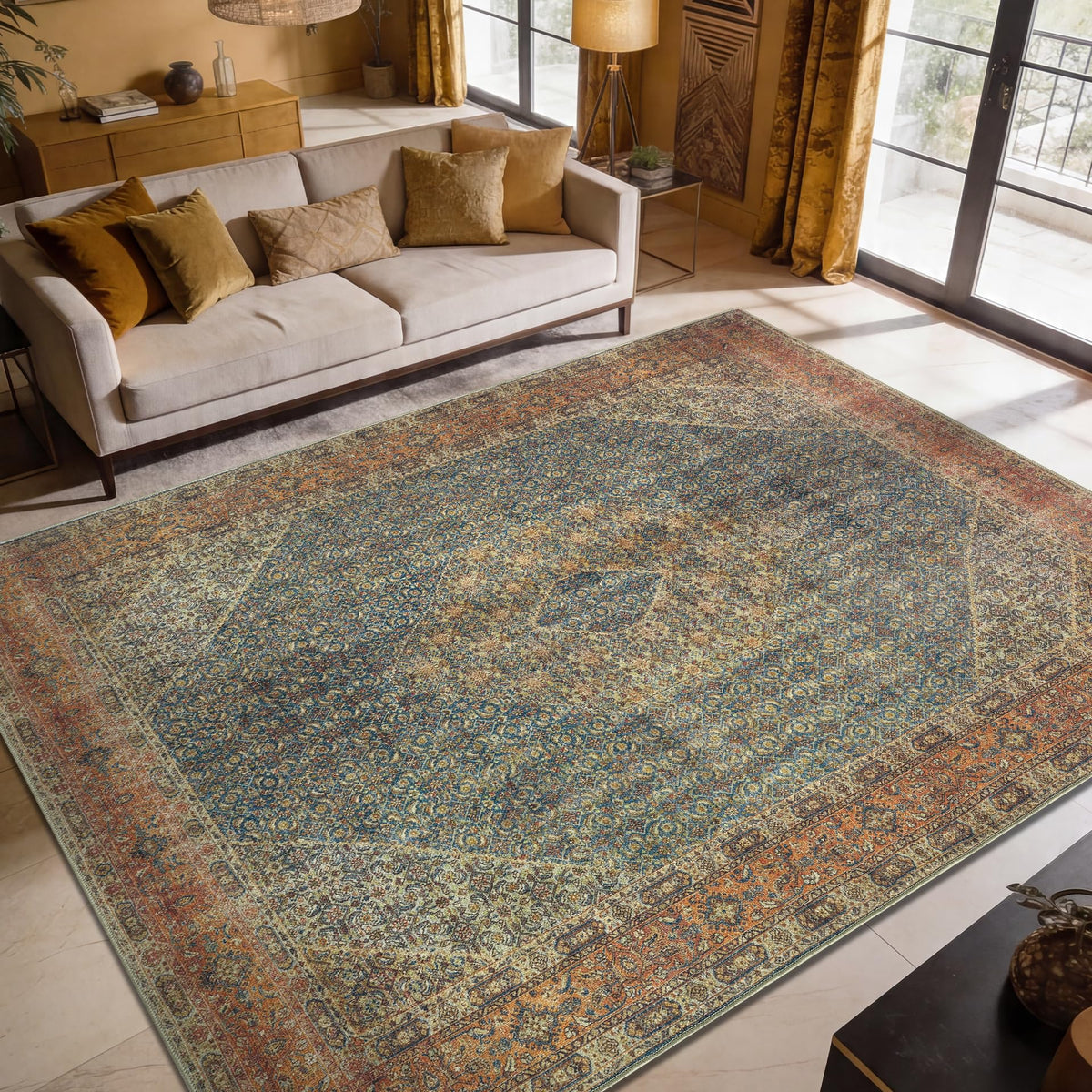 Keen Home Design Vintage Washable Entryway Rug, Non-Slip Low Pile, 2x3