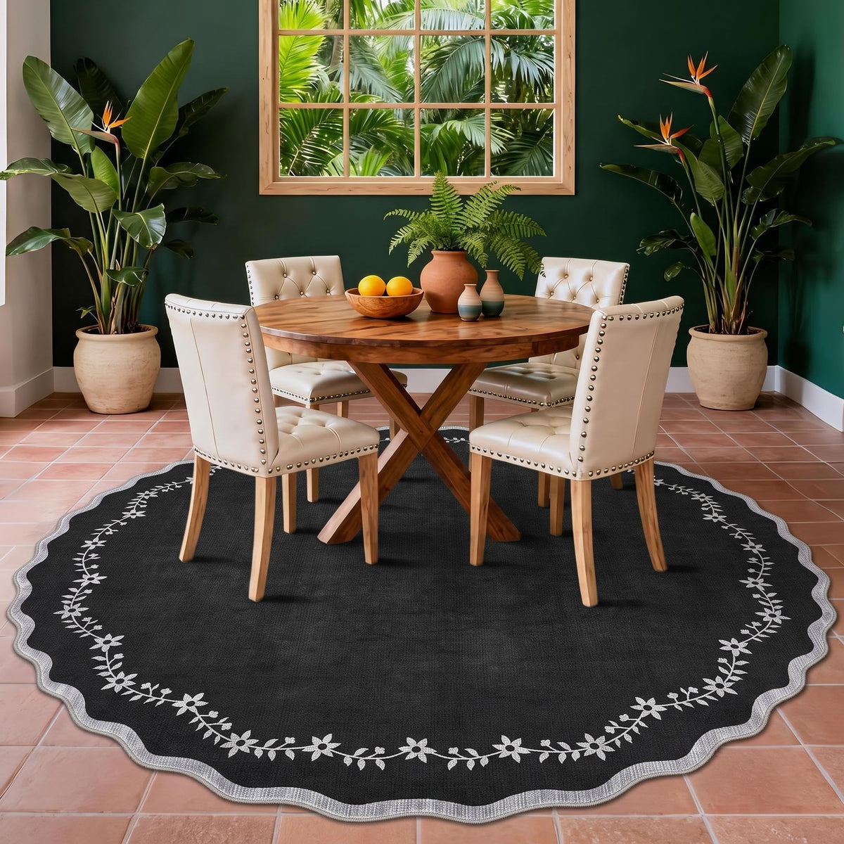 GarveeHome 3x5 Scalloped Washable Area Rug Non Slip Bedroom Entryway Rug