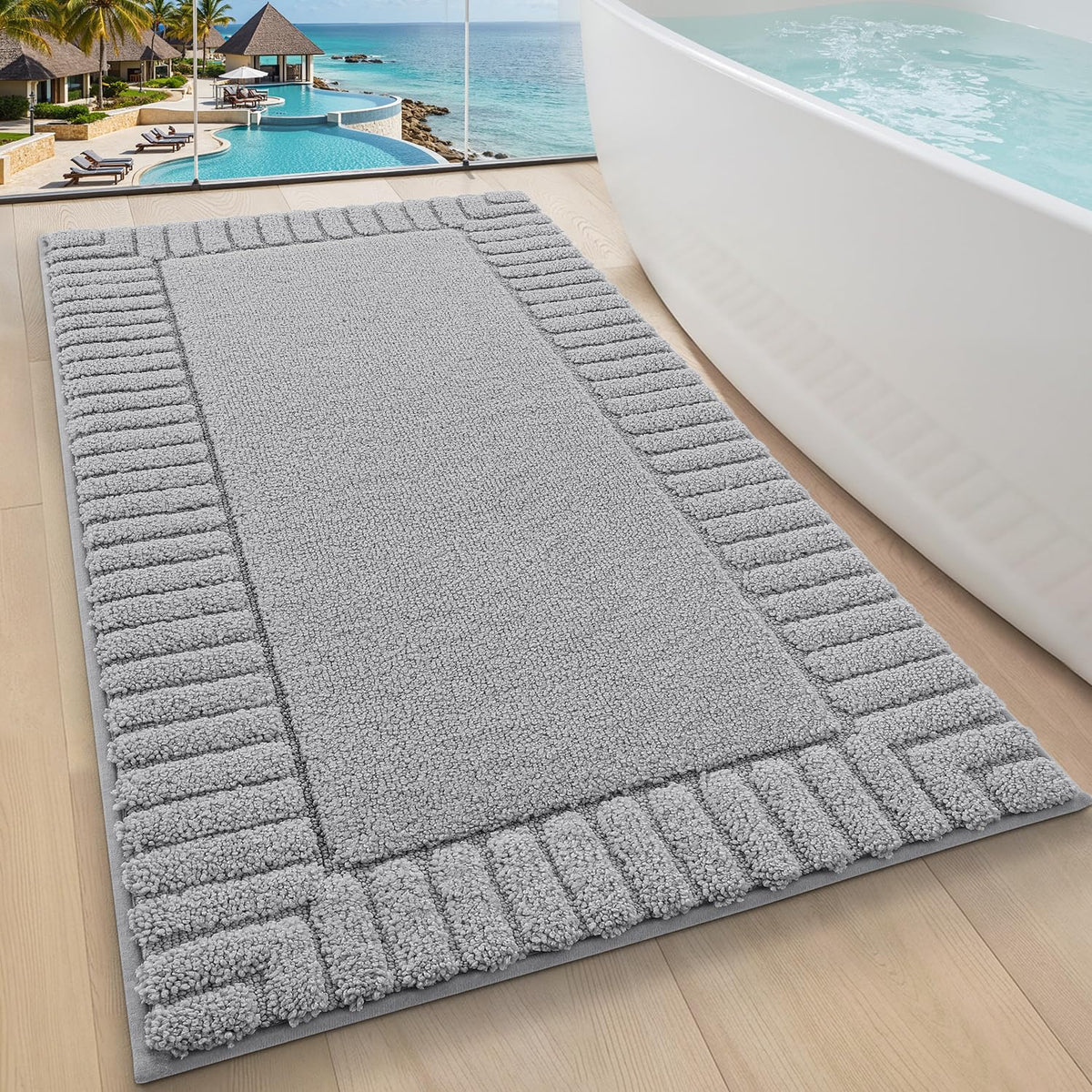 LUMI Soft Bathroom Rugs Absorbent, Non Slip Bath Mat 20x32, White