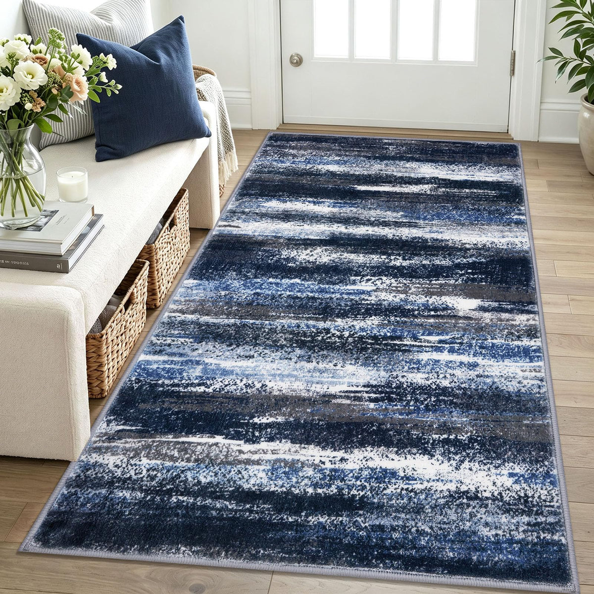 Lansny Abstract Washable 2x6 Runner Rug Non Slip Runners for Hallway