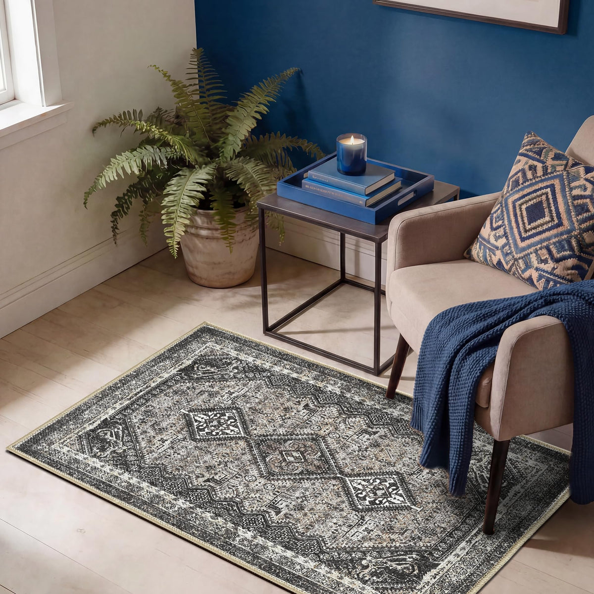 Keen Home Design Vintage Washable Entryway Rug, Non-Slip Low Pile, 2x3