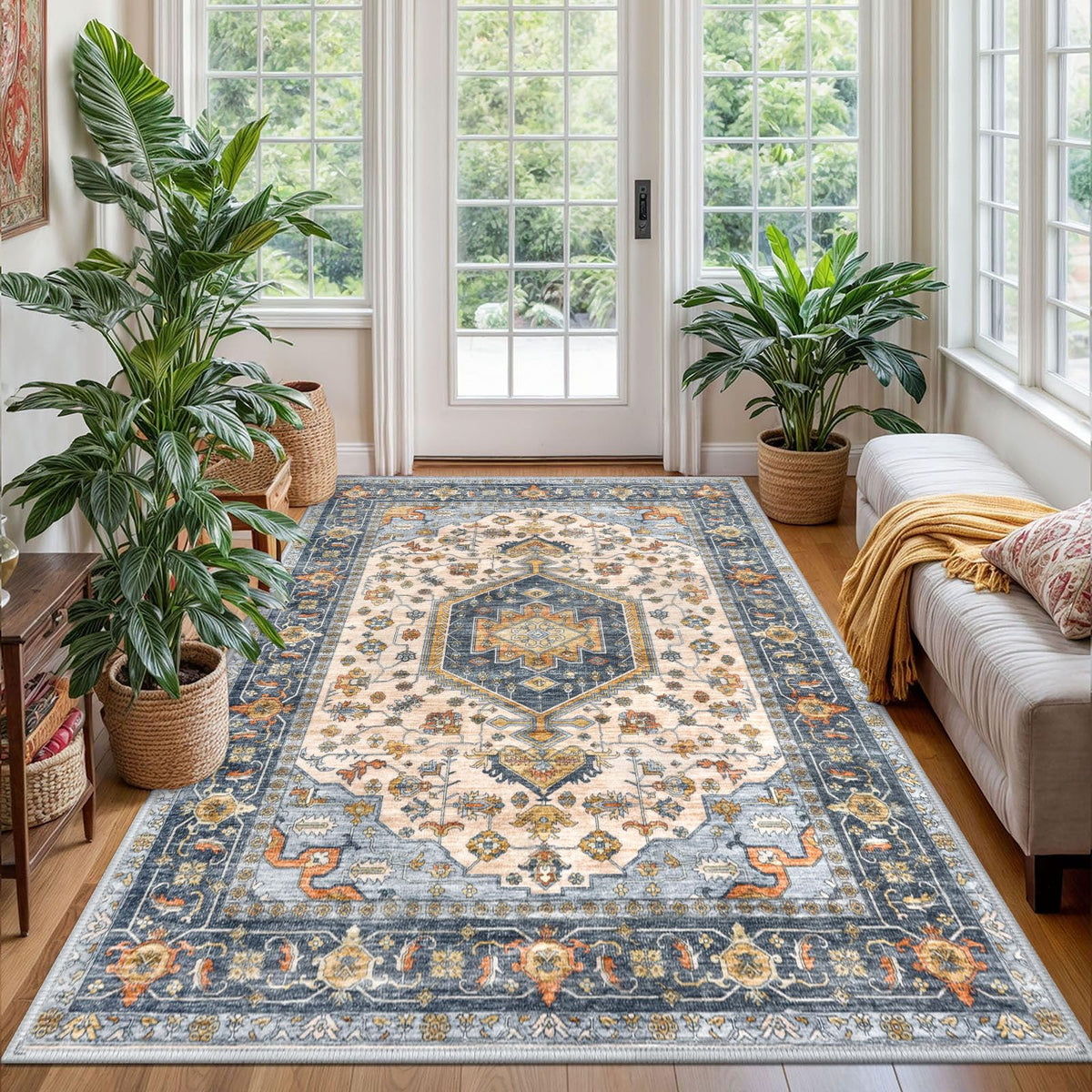 KUTA Entryway Rugs Indoor Washable Small Area Rug 2x3 Blue Entrance Carpet