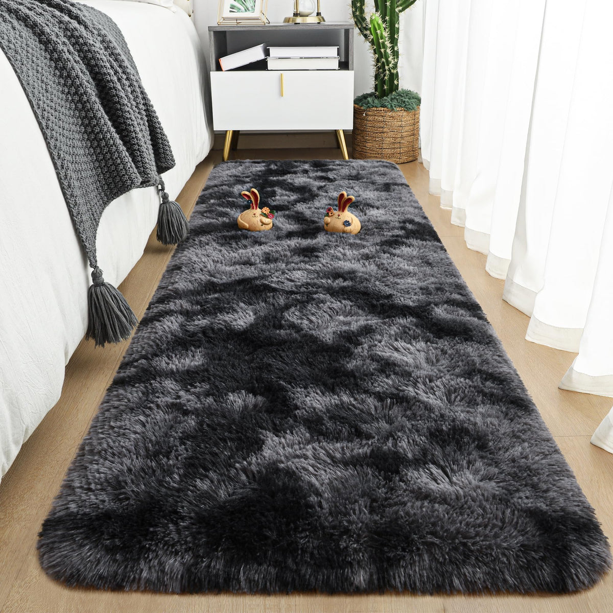 Tepook Black Soft Runner Rugs for Bedroom 2x6 ft with Rubber Backing