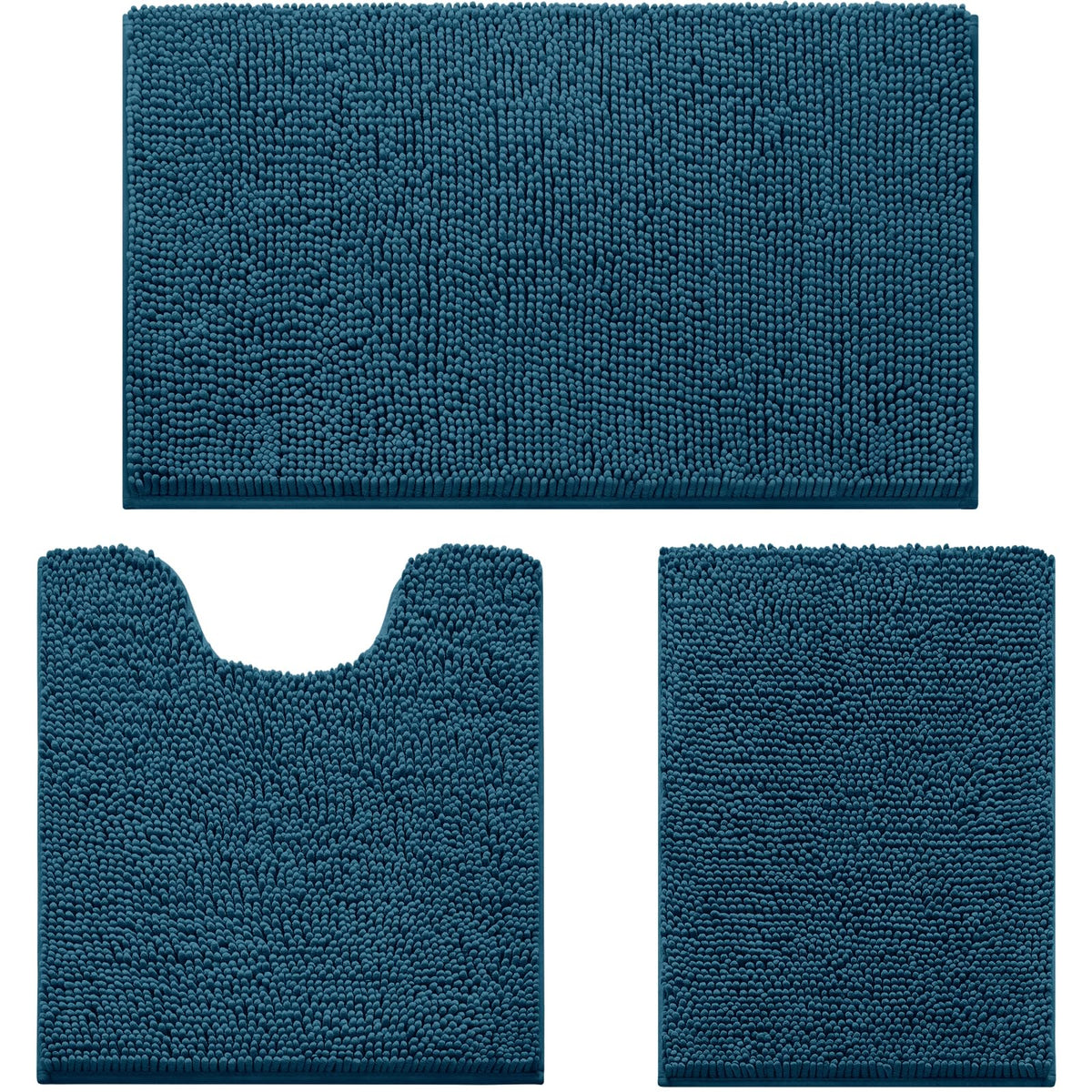 HOMEIDEAS Grey Chenille Bathroom Rugs Set of 3, Non Slip Bath Mat