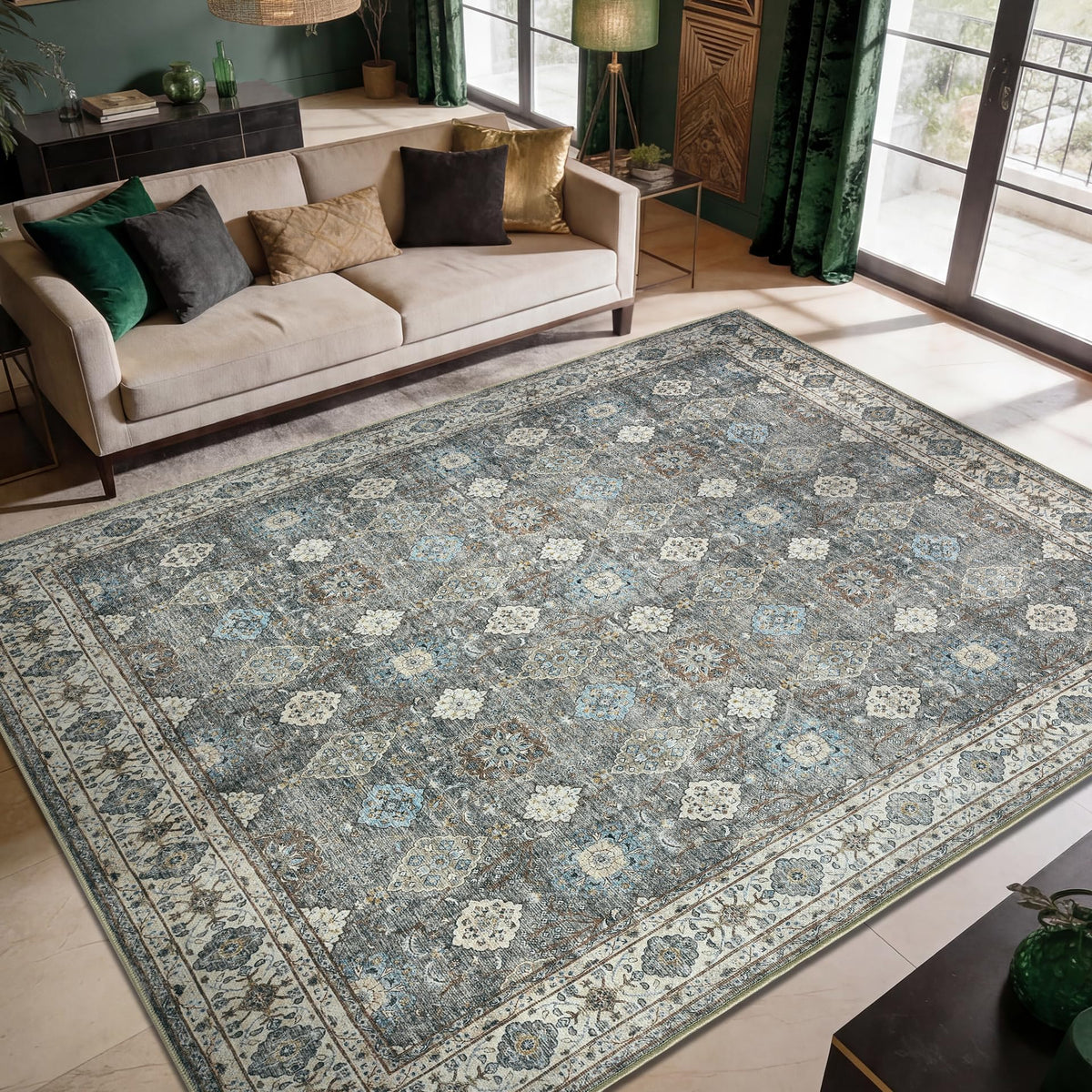 Keen Home Design Vintage Washable Entryway Rug, Non-Slip Low Pile, 2x3