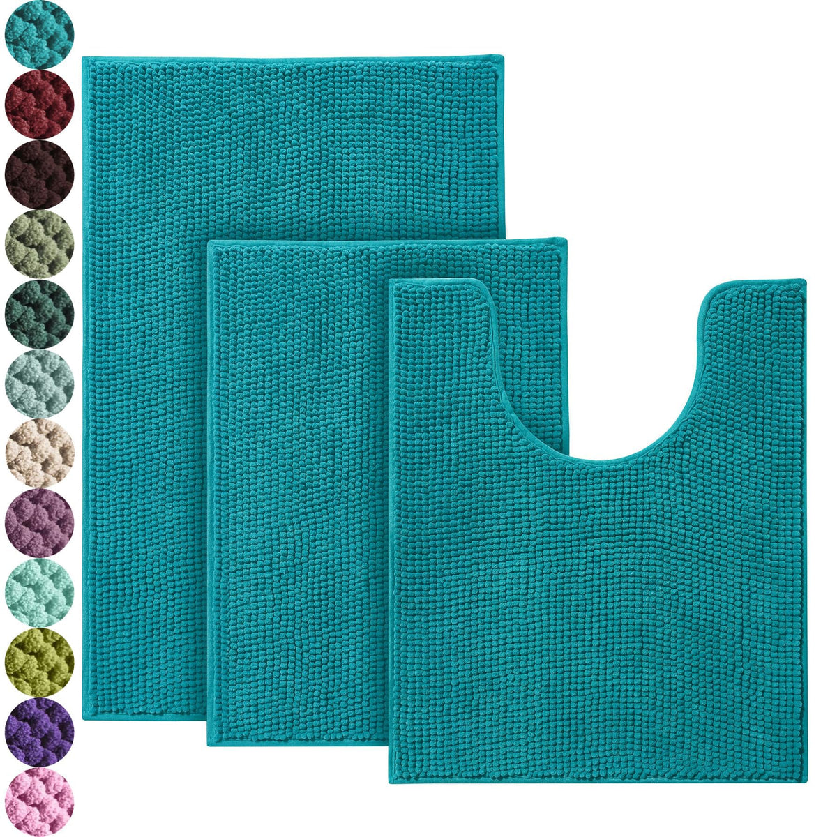 Urvoix Bathroom Rugs Sets 3 Piece, Non-Slip Chenille Bath Rug Set