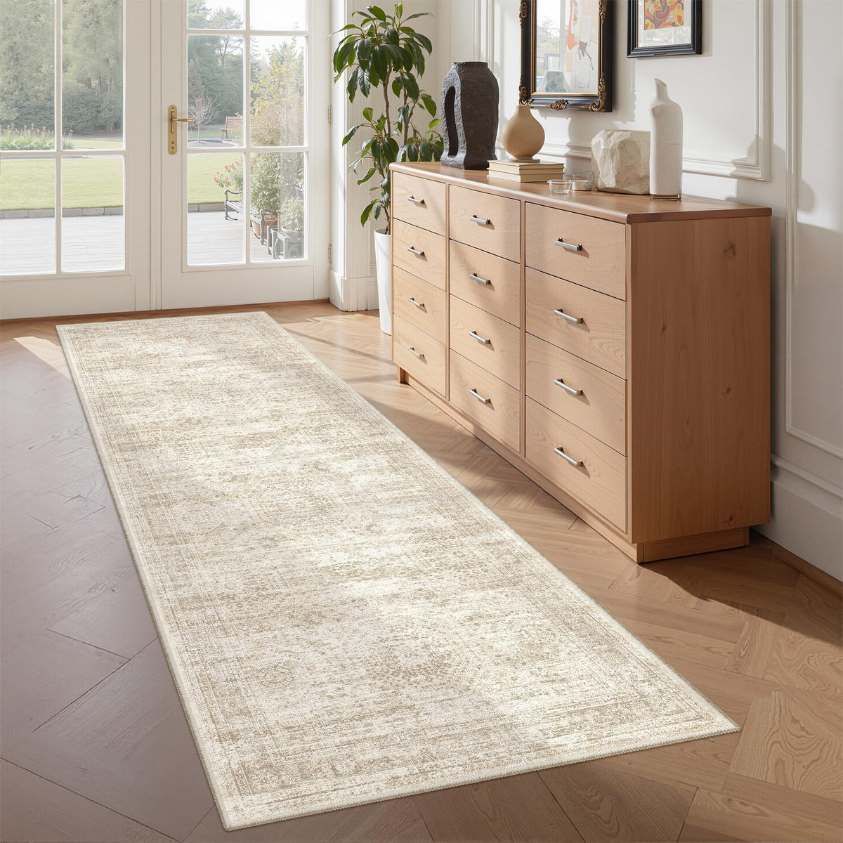 2x8 Runner Rug Non Slip,Washable Hallway Runner Rug,Beige