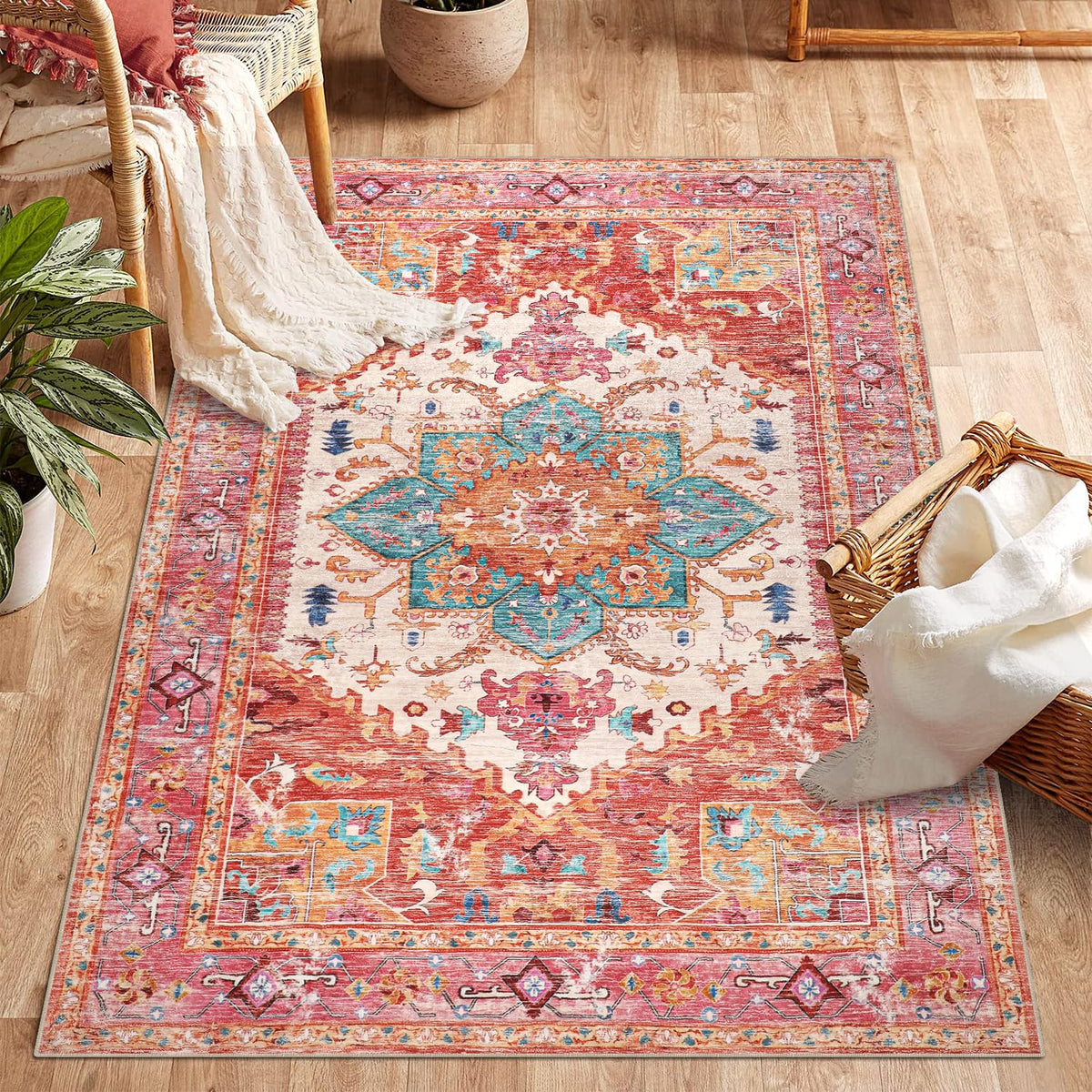 Yamaziot Washable Runner Rug, 2x8 Non-Slip Boho Vintage Hallway Kitchen Rug