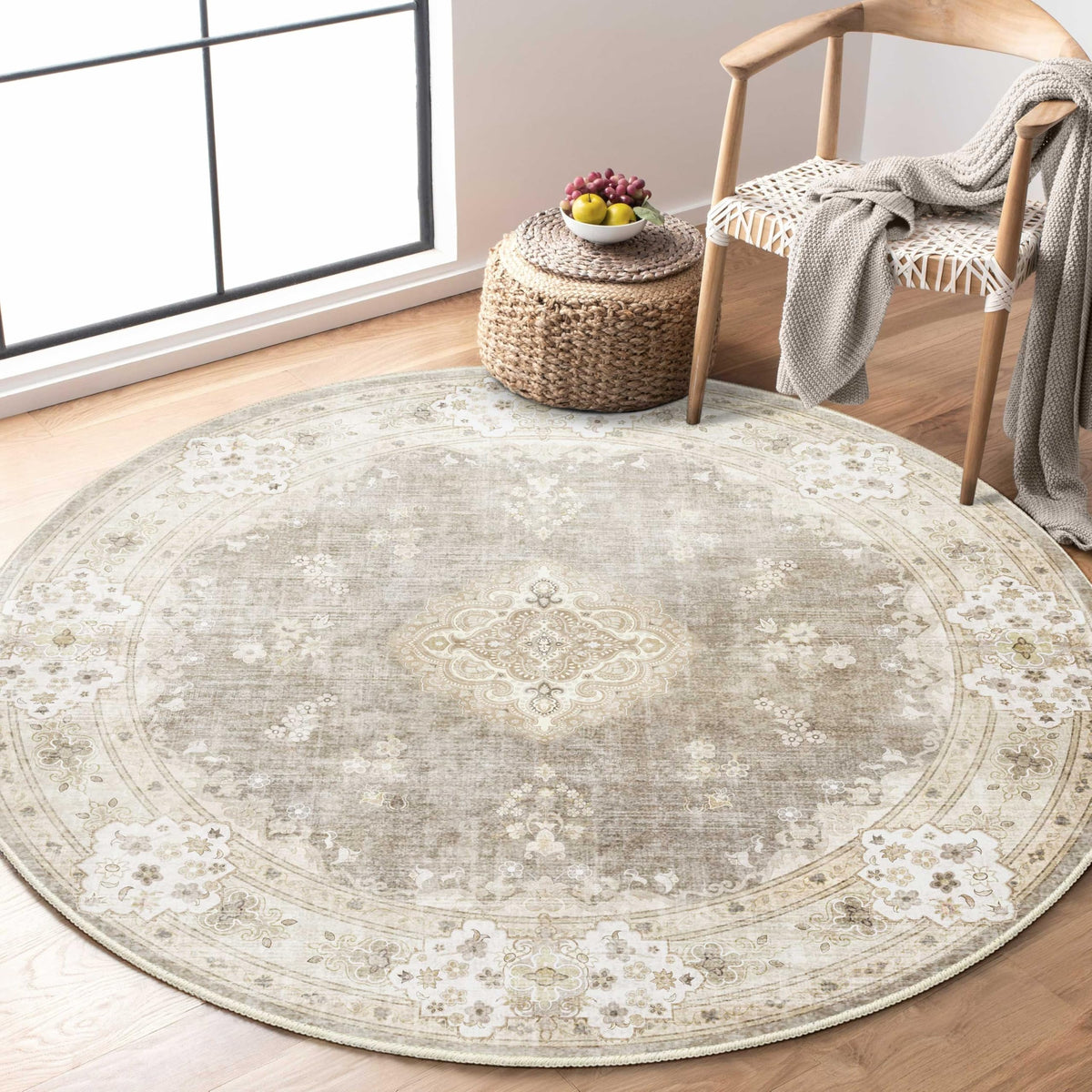 MUJOO Pink Rug 3x5 Washable,Boho Area Rugs Small Non Slip Low-Pile Floral