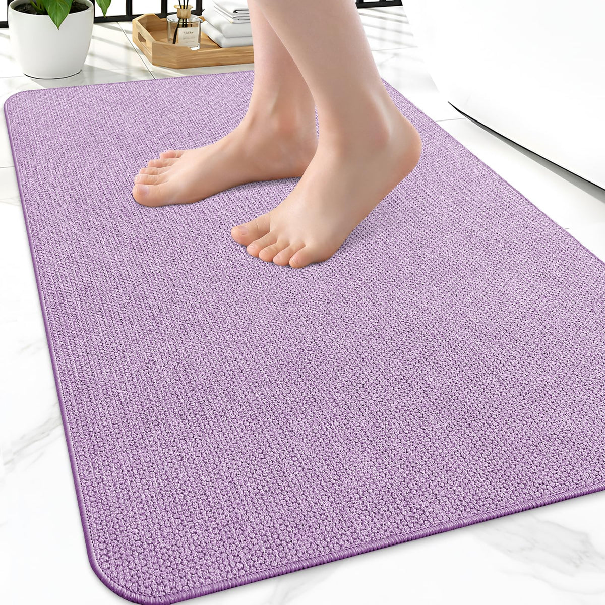 Smiry Ultra Thin Bath Mat 30X20, Non Slip Rubber Washable Bathroom Rugs