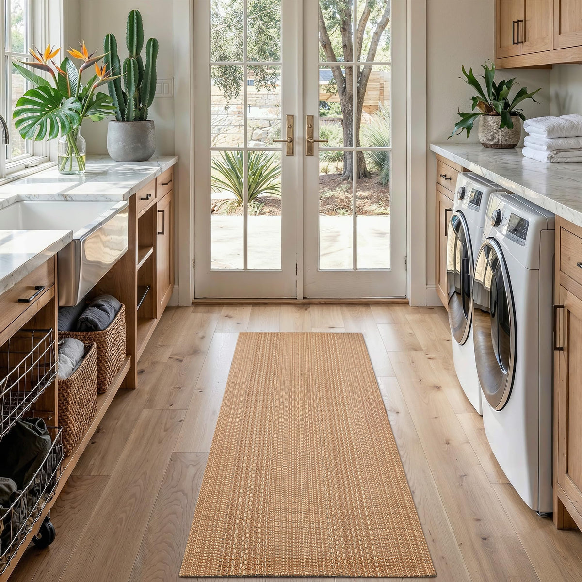 MatEssenz 2x3 Textured Washable Entry Rug, Natural Woven Low-Profile Door Mat with Non-Slip TPR Backing, Brown, for Entryway, Kitchen, Laundry Room