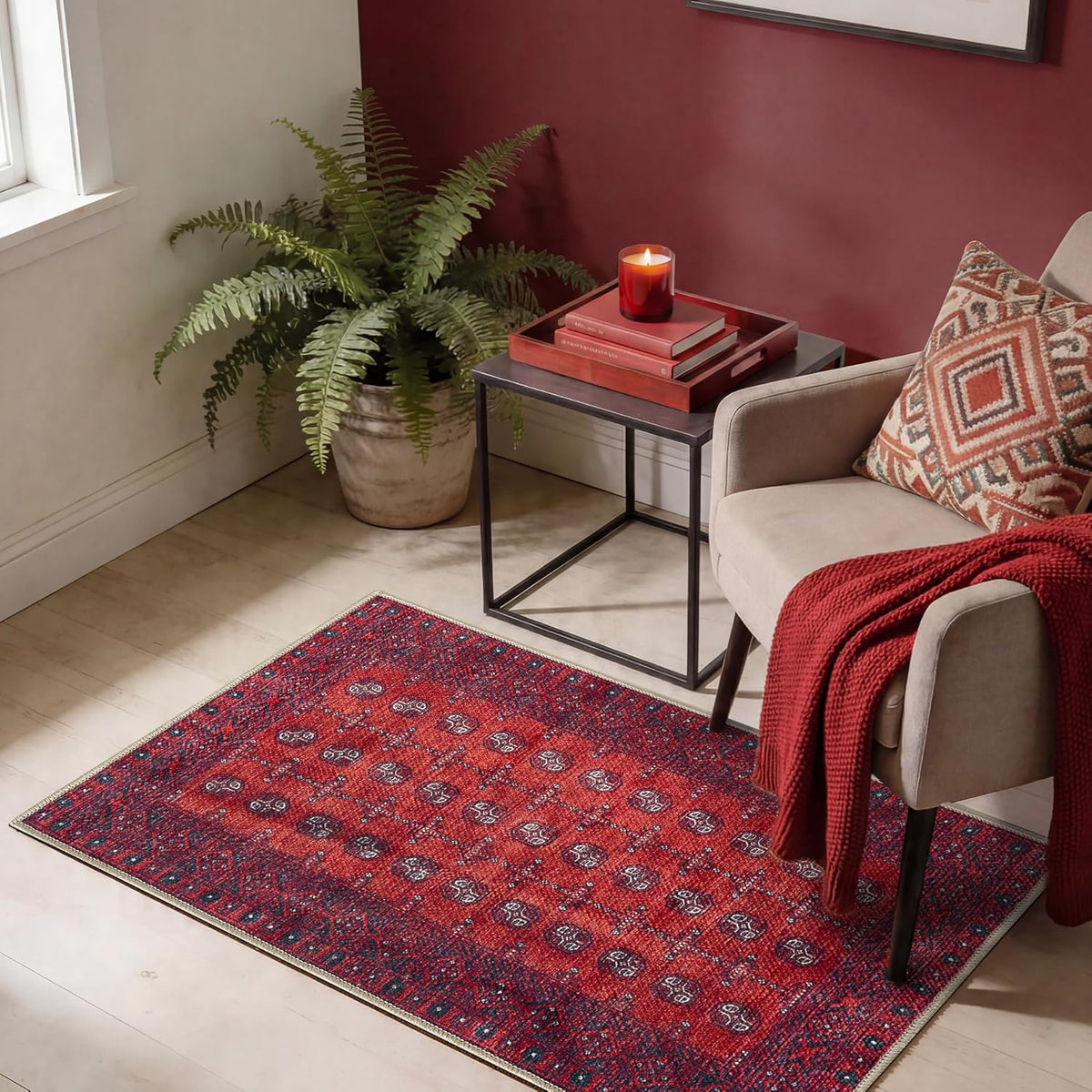 Keen Home Design Vintage Washable Entryway Rug, Non-Slip Low Pile, 2x3