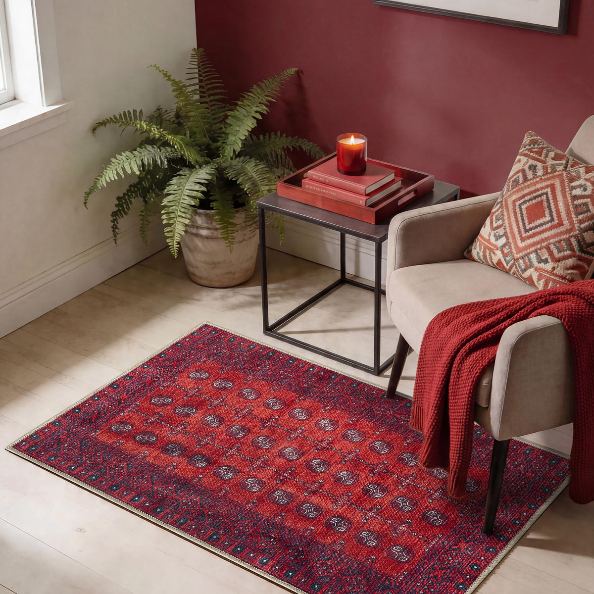 Keen Home Design Vintage Washable Entryway Rug, Non-Slip Low Pile, 2x3
