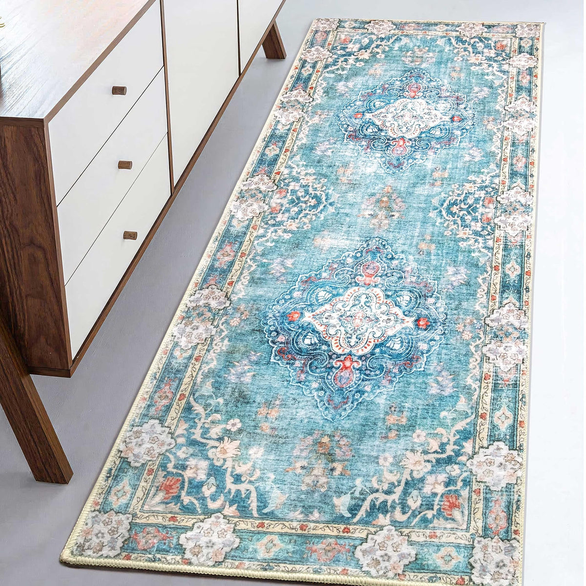 MUJOO Pink Rug 3x5 Washable,Boho Area Rugs Small Non Slip Low-Pile Floral