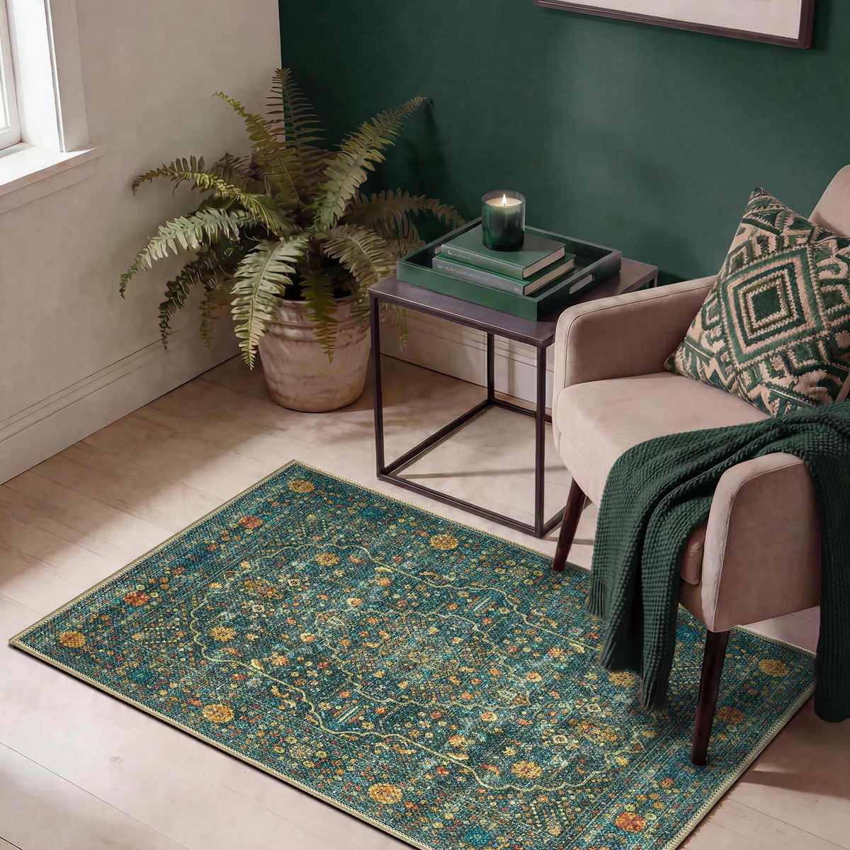Keen Home Design Vintage Washable Entryway Rug, Non-Slip Low Pile, 2x3