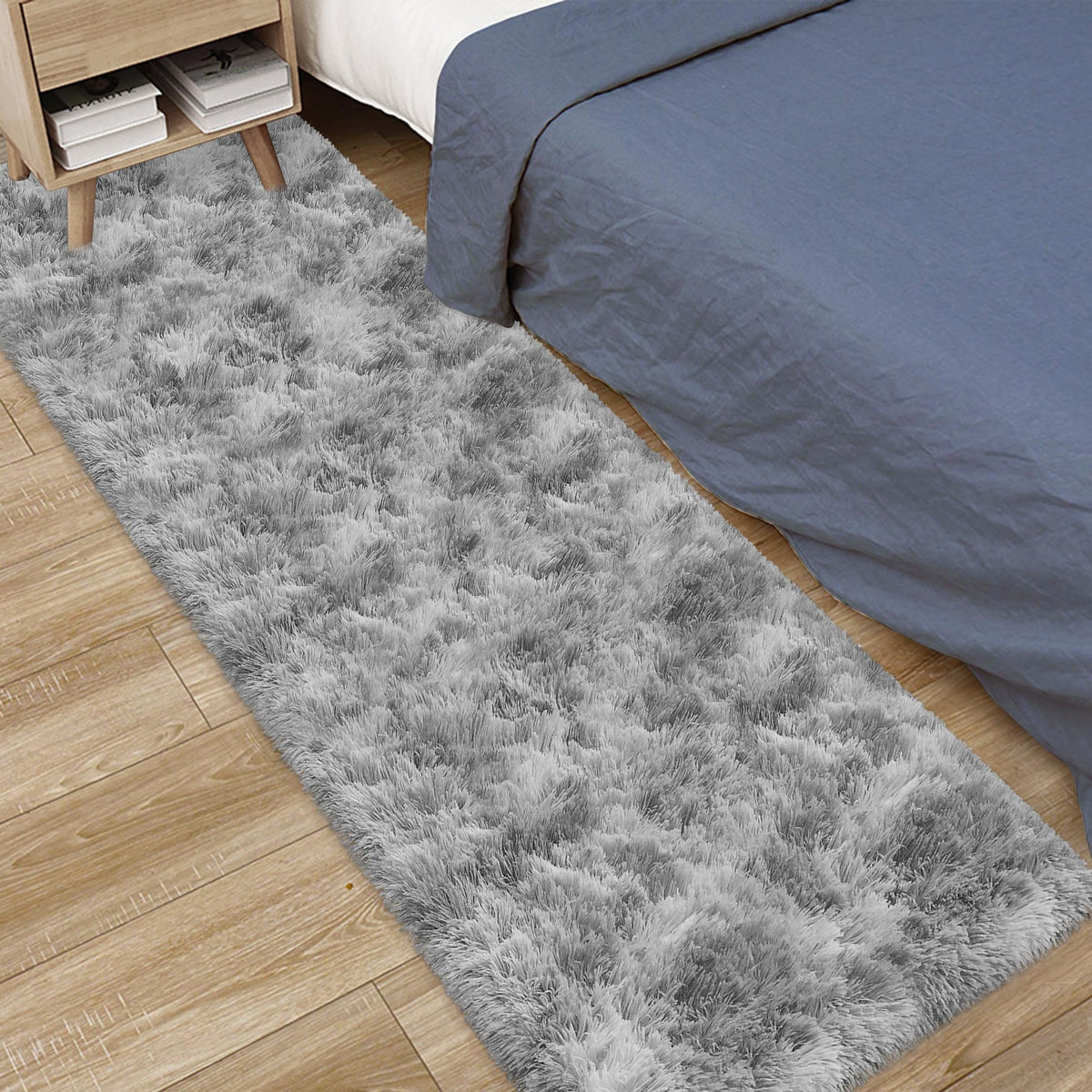 Soft Fluffy Beige Runner Rug for Bedroom, Bedside Long Rug Runner