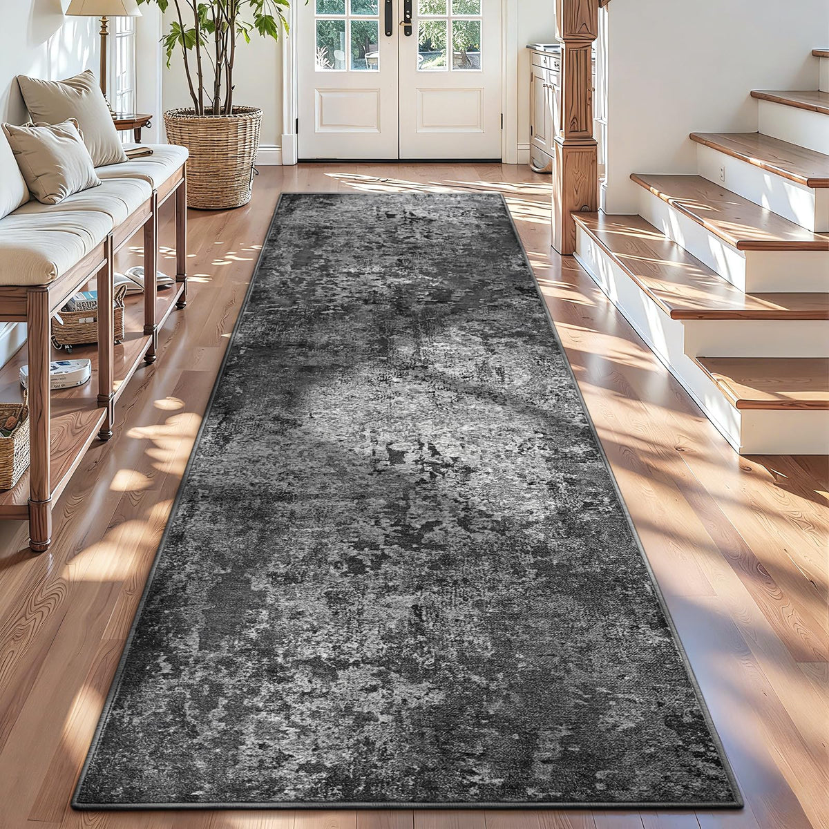 Ompaa 2x6 Rug Runners for Hallways Kitchen Runner Rug Non Slip Washable Grey Long Runner Rugs with Rubber Backing Soft Abstract Carpet Runner for Hallways, Kitchen, Bedroom, Bathroom, Entryway
