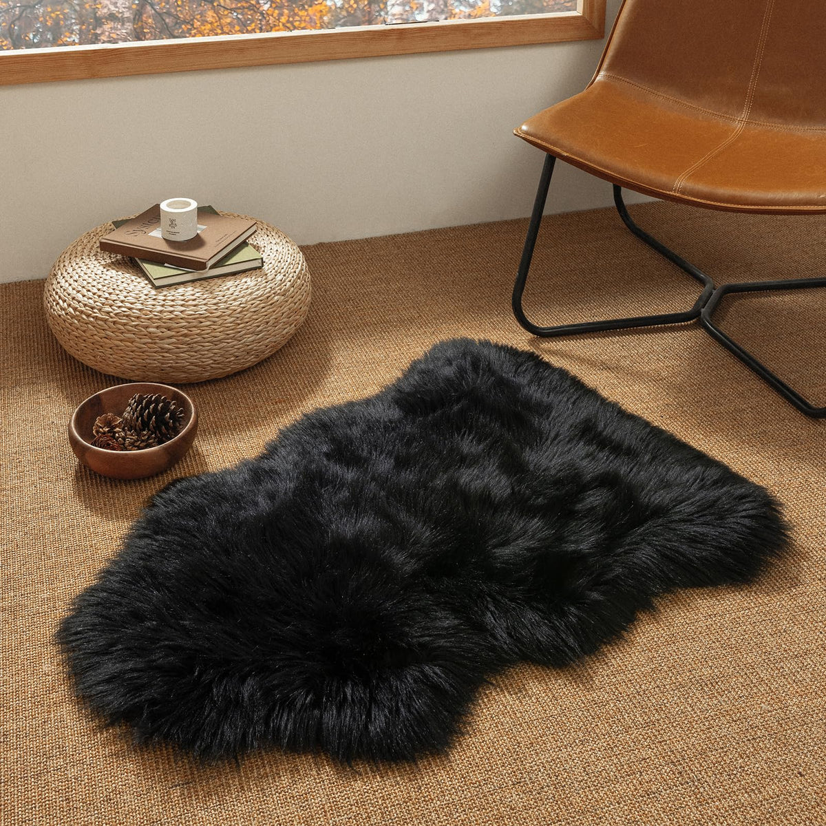 Ashler Faux Fur Rug, White, 2x3 Ft, Machine Washable
