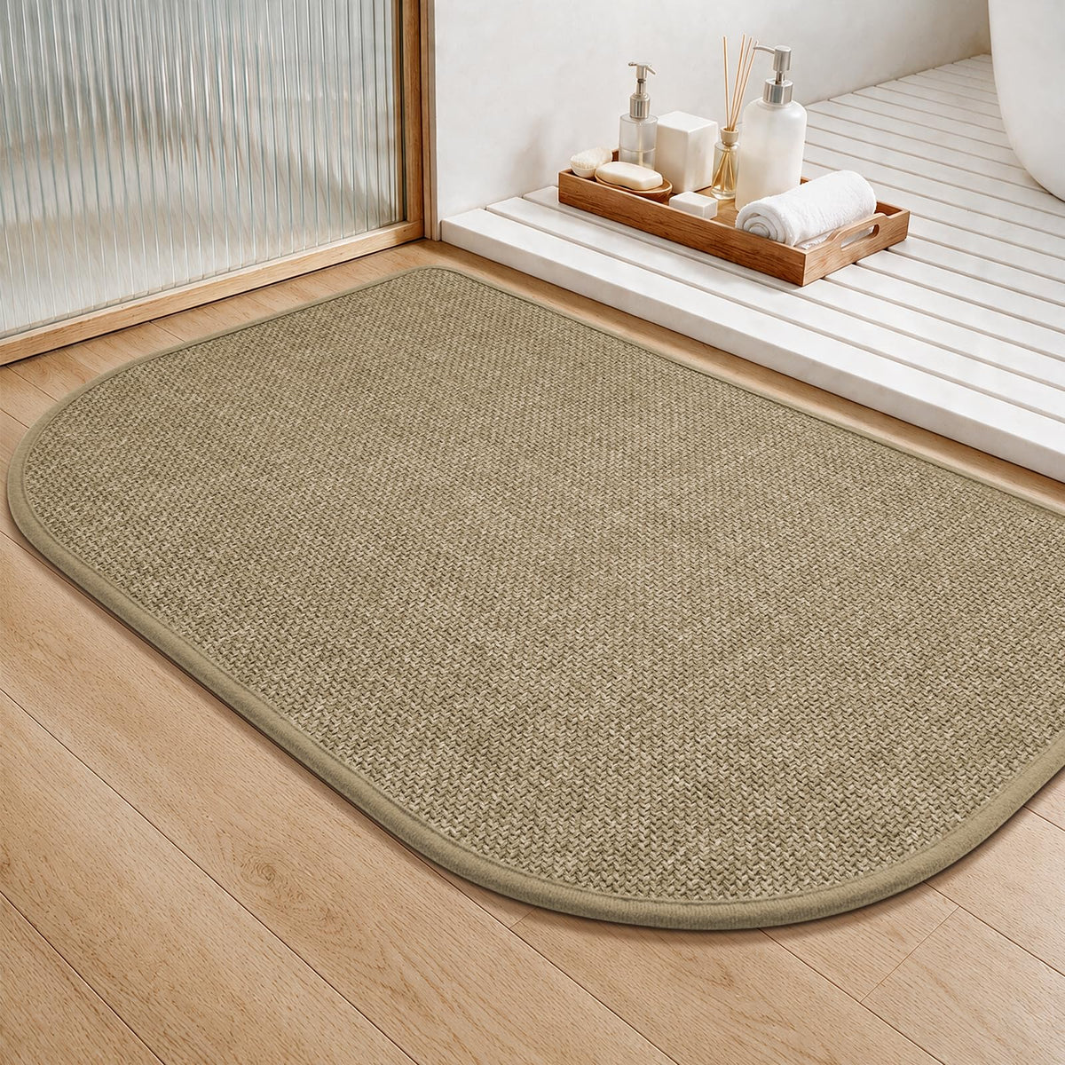 YDKGL Half Circle Bath Mat, Non Slip Thin Bathroom Rugs, Brown 16x24