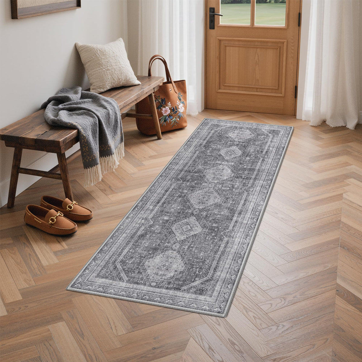 GENIMO 2x5 Washable Runner Rug Non Slip for Hallway, Light Taupe Brown