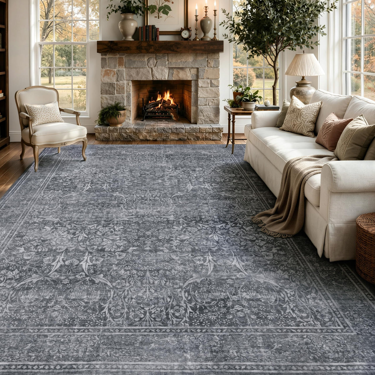 JOLLYVOGUE Entryway Rug, 2x3 Washable Vintage Floral Rug, Beige