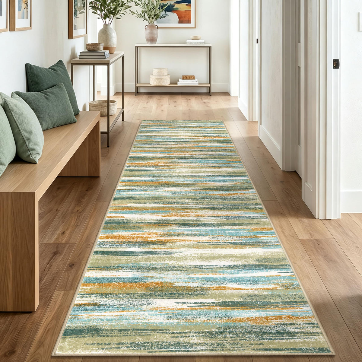 Lansny Abstract Washable 2x6 Runner Rug Non Slip Runners for Hallway