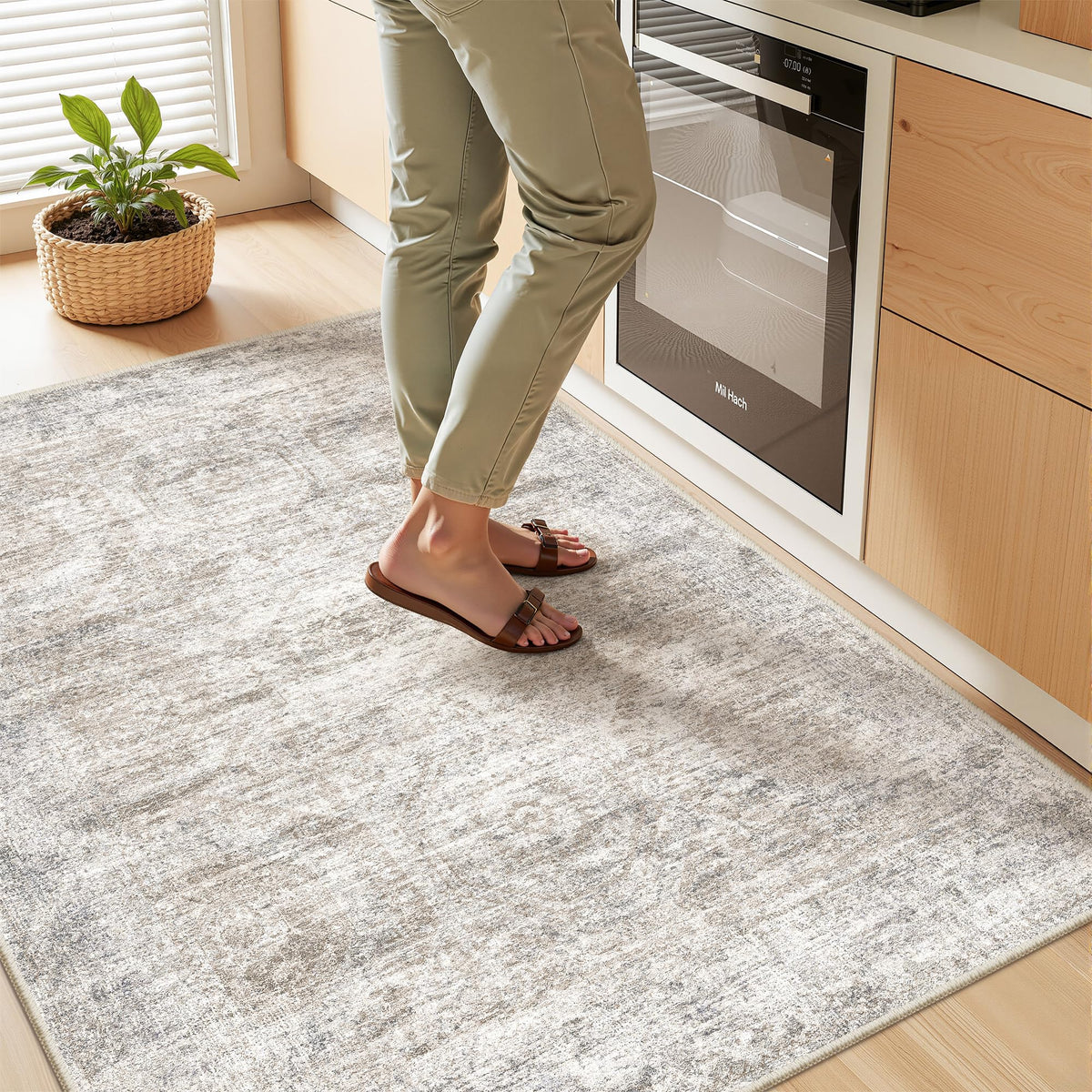 2x8 Runner Rug Non Slip,Washable Hallway Runner Rug,Beige