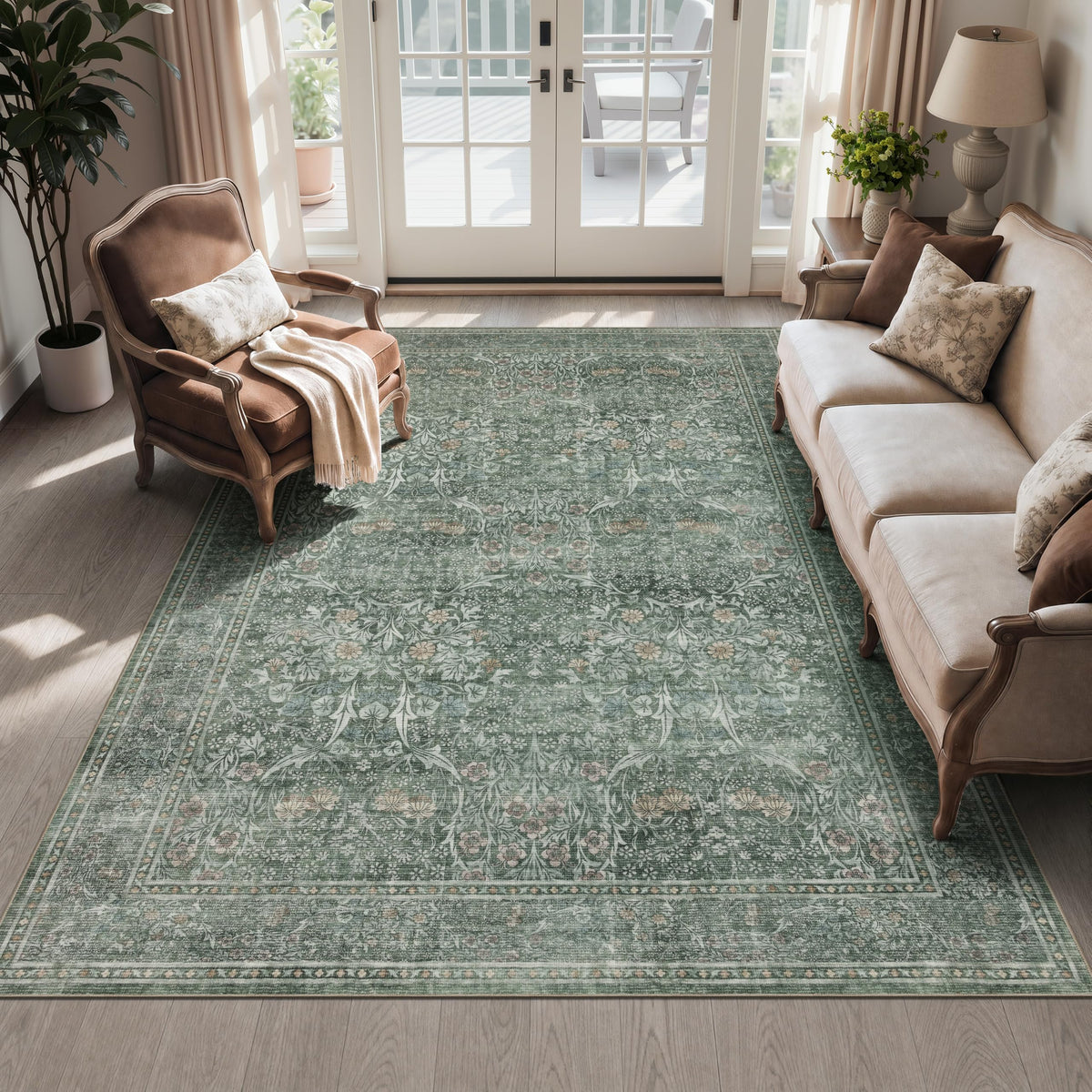 JOLLYVOGUE Entryway Rug, 2x3 Washable Vintage Floral Rug, Beige