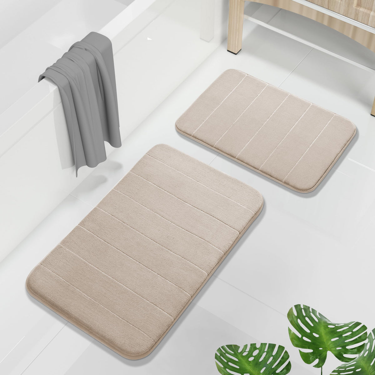 Yimobra Memory Foam Bathroom Rugs Sets 2 Piece - Super Soft Absorbent Quick Dry Bath Mat Set, Machine Washable Non Slip Floor Carpet for Tub Shower & Single Sink (17x24 & 31.5x20 Inch, Gray)