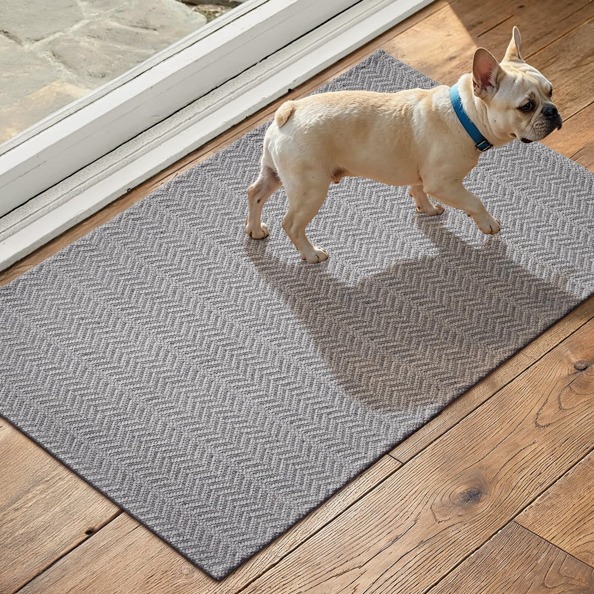 MatEssenz 2x4 ft Faux Linen Accent Rug, Washable Woven Textured Small Area Carpet for Bedside Porch, Slip Resistant Gel Backing Indoor Floor Mat for Bedroom Dorm, Khaki
